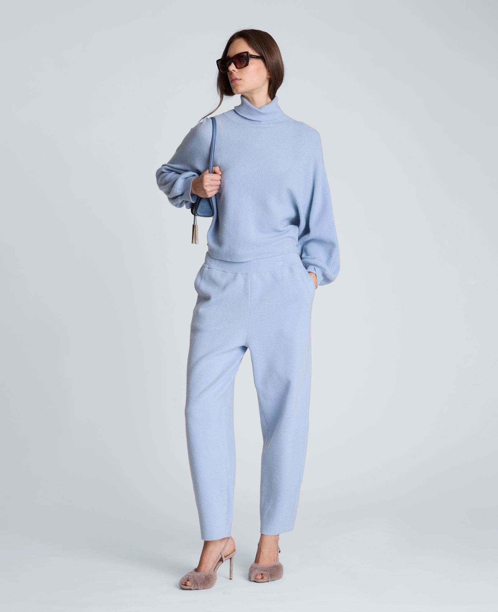 Kenneth Cole Reaction Clothing Barrel Leg Sweater Pull On Pant pantaloni blu in maglia