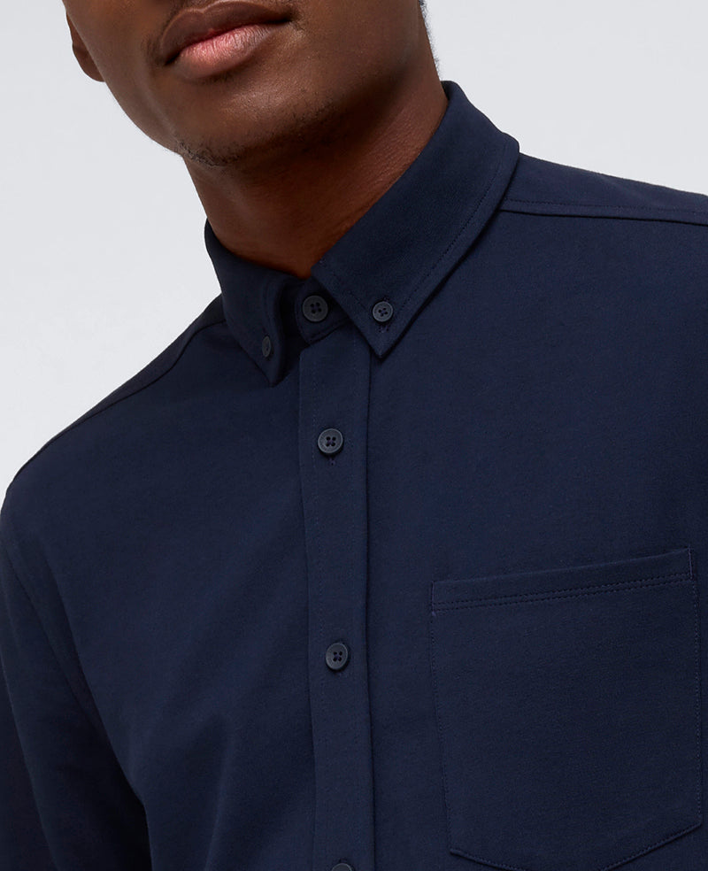 Kenneth Cole Reaction Clothing Long Sleeve Button Down Stretch Shirt camicia blu navy