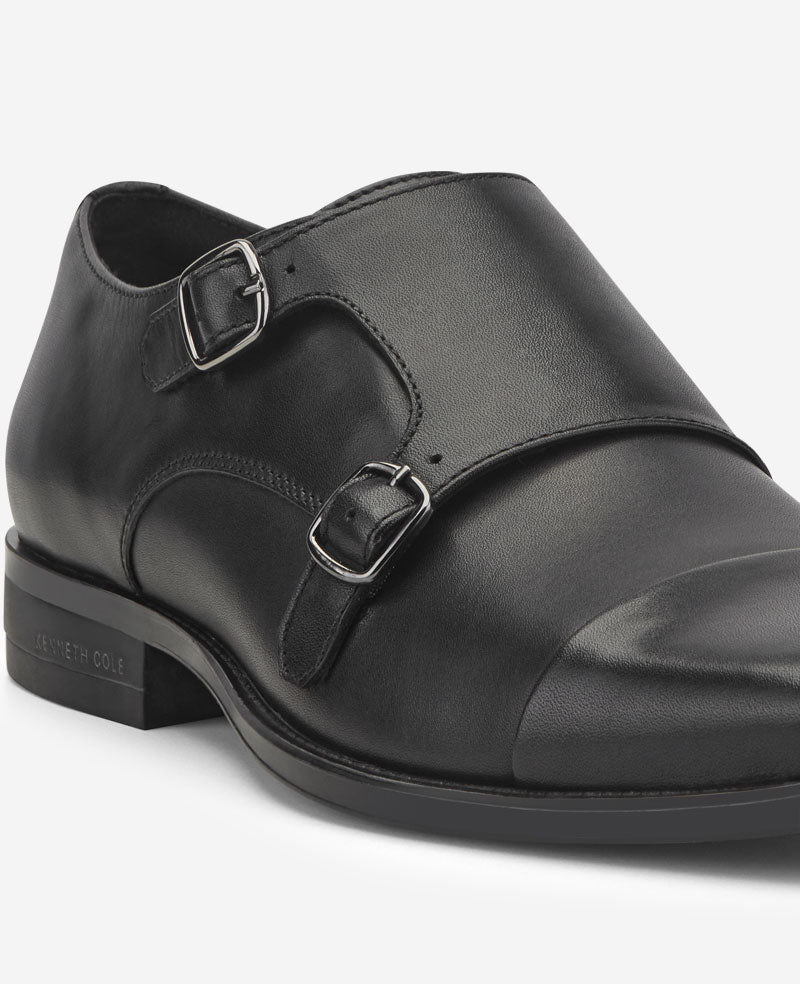 Kenneth Cole Reaction Shoes Charles Monk Strap Cap Toe Oxford scarpe nere in pelle
