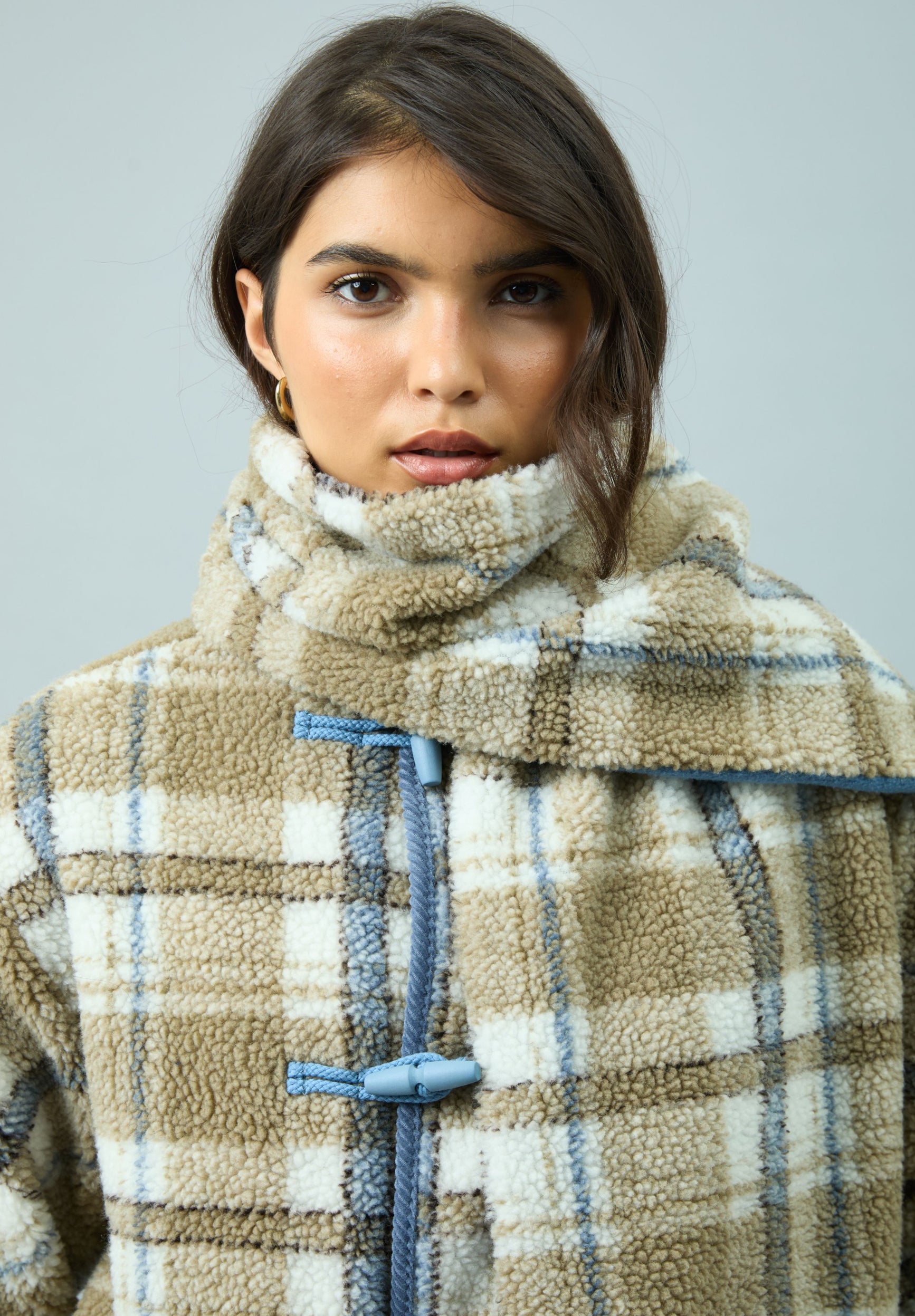 House Of Sunny Women's Jackets TEDDY FLEECE SCARF JACKET giacca teddy a quadri