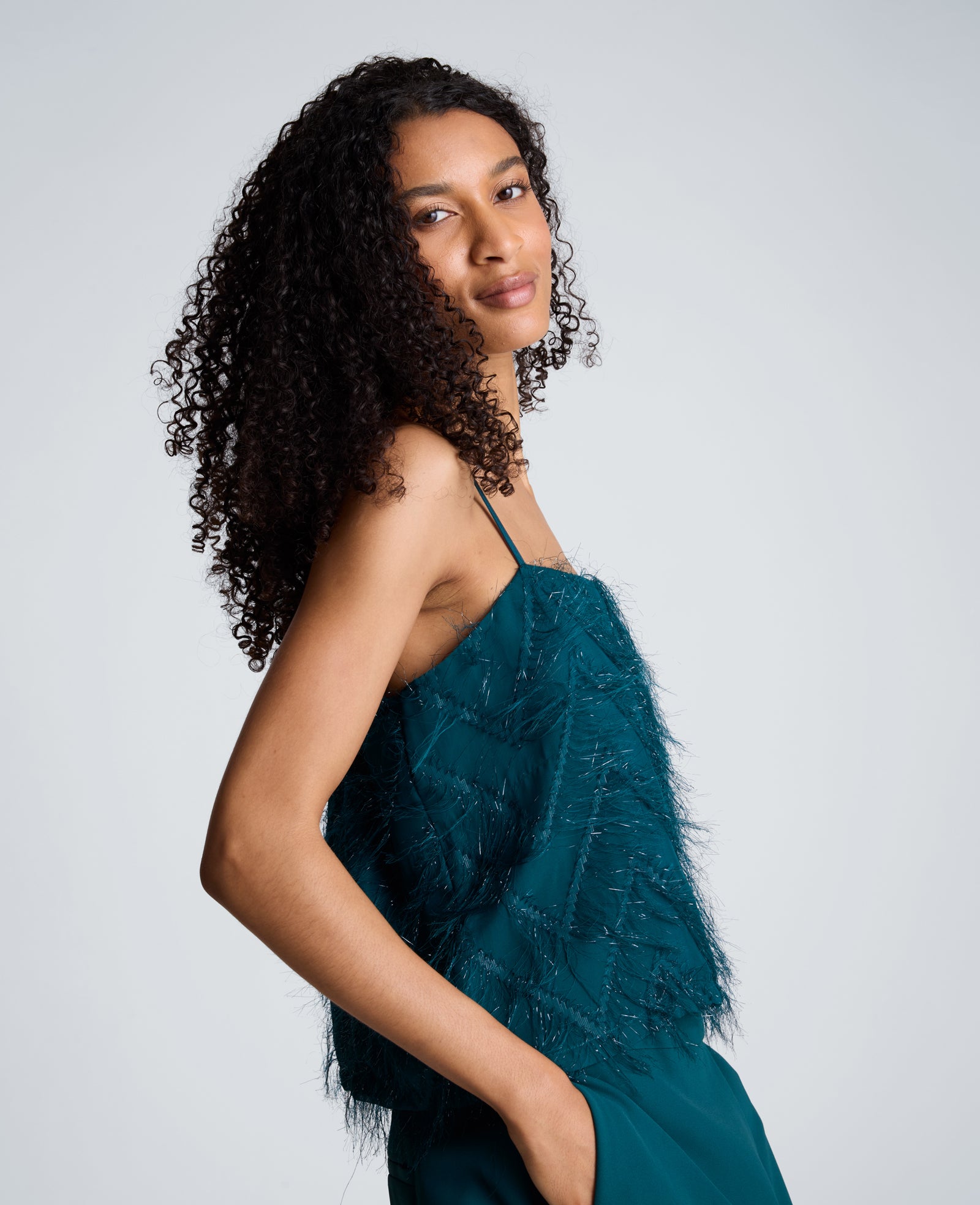 Kenneth Cole Reaction Clothing Cropped Cami top corto Teal Dusk con scollo quadrato