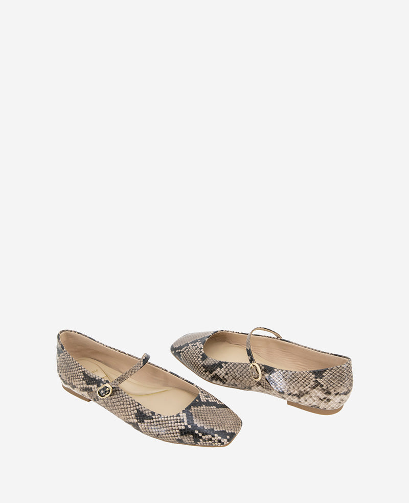 Kenneth Cole Reaction Shoes Jasper Snakeskin Leather Ballet Flat ballerine taupe snake