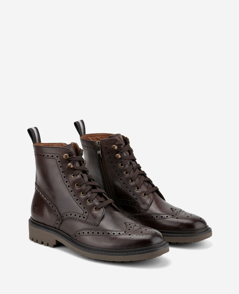 Kenneth Cole Reaction Shoes Todd Wingtip Lace Up Lug Sole Boot stivaletto ganache in pelle