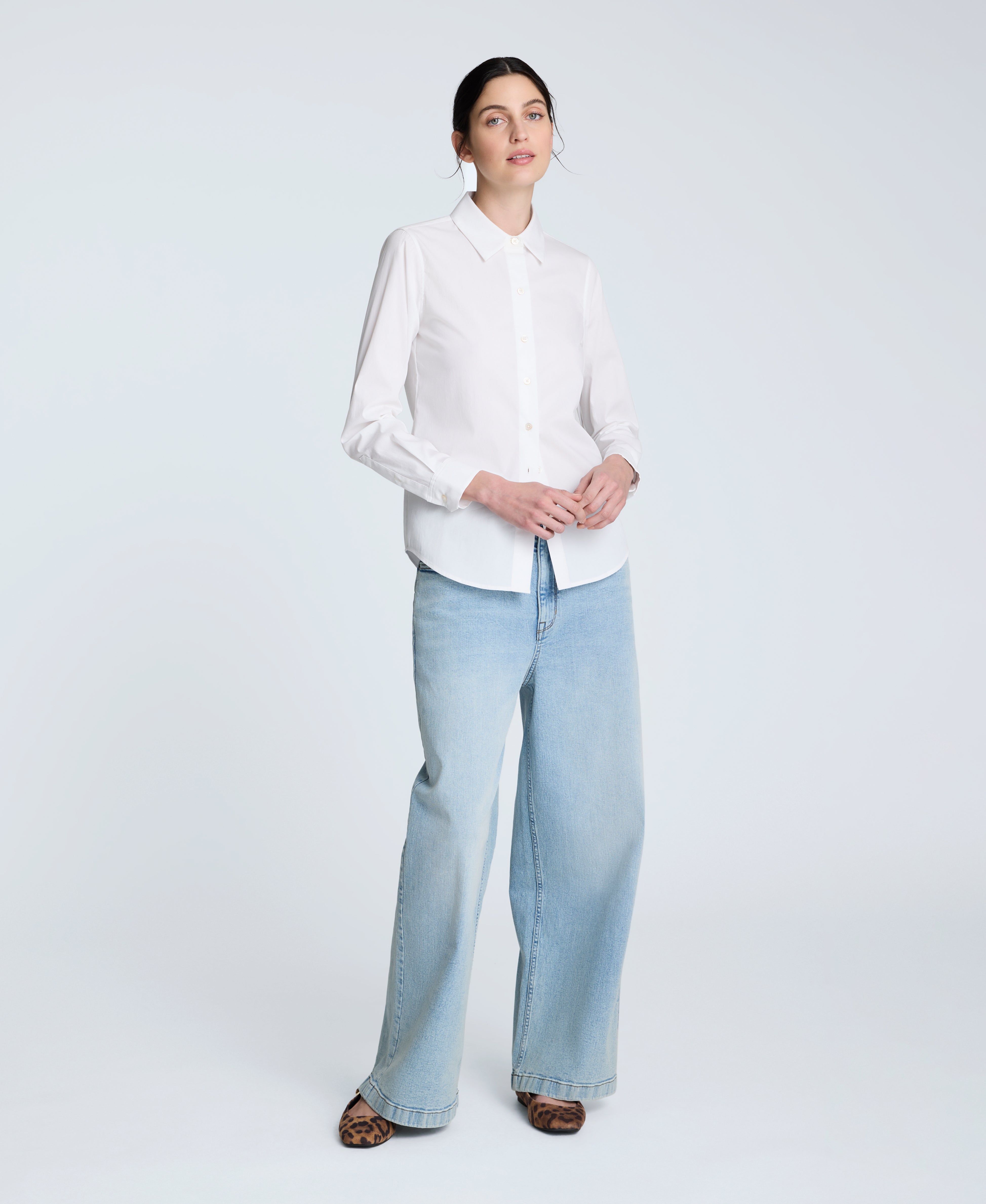 Kenneth Cole Reaction Clothing Poplin Button Front Shirt camicia bianca