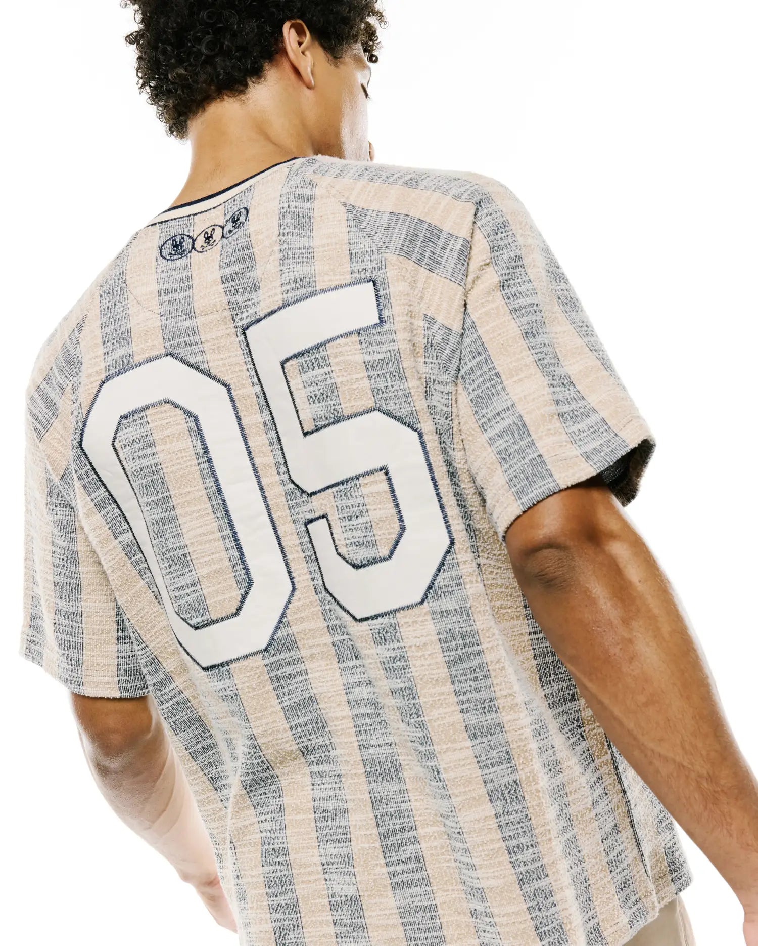 Psycho Bunny Men's Tees Nathaniel Raglan Stripe Jersey maglietta blu 423, righe