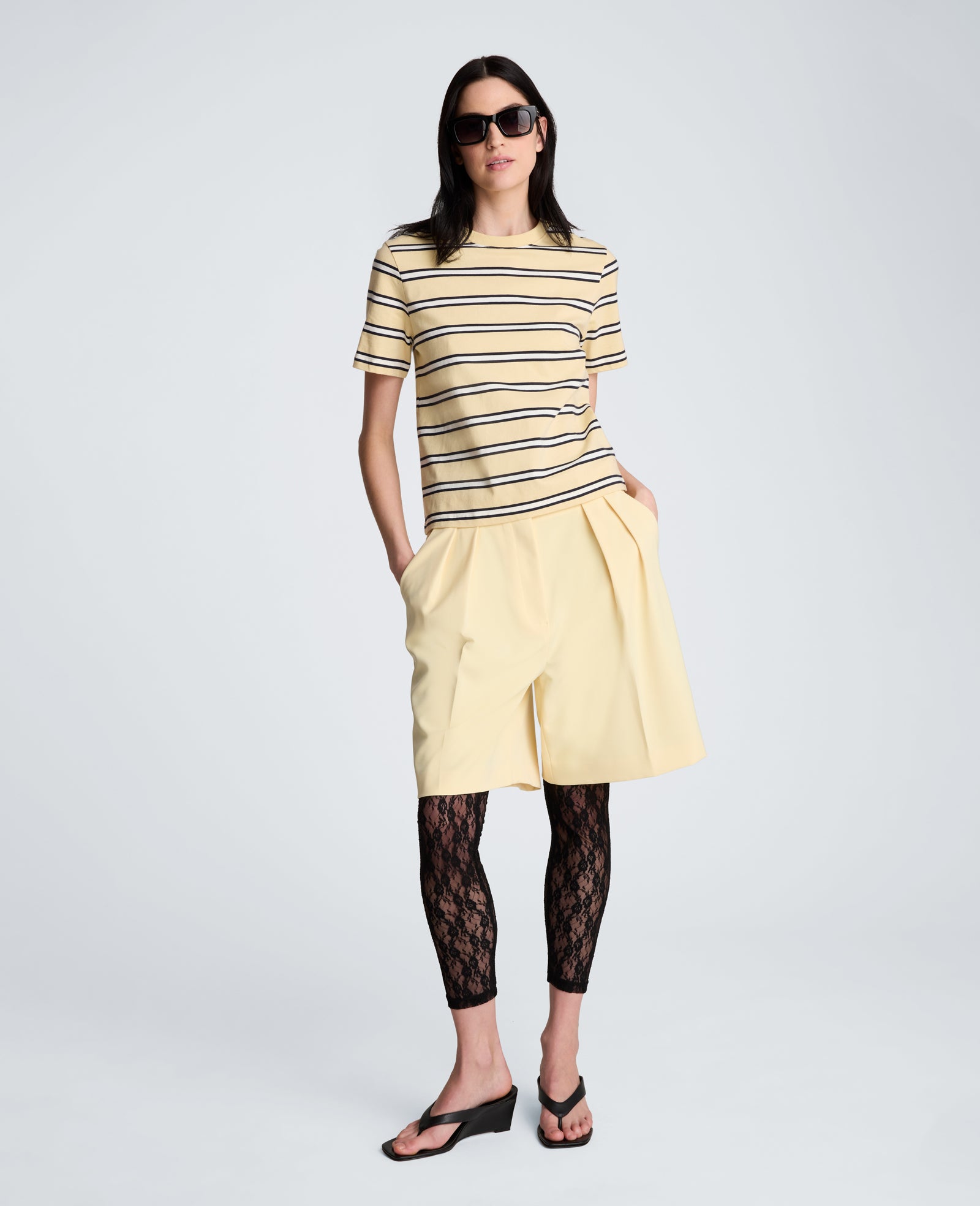 Kenneth Cole Reaction Clothing Crewneck Stripe Tee t-shirt righe giallo pastello