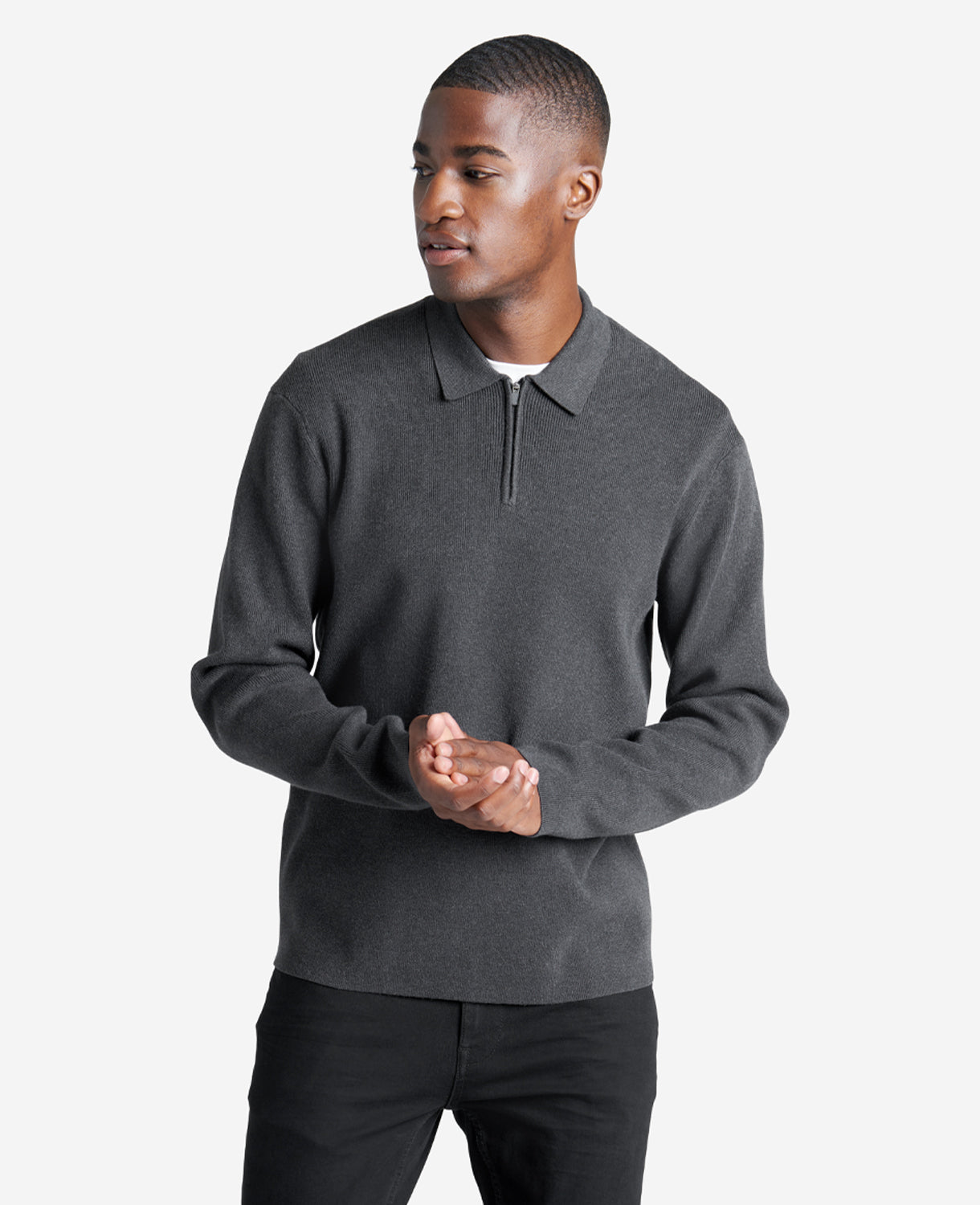 Kenneth Cole Reaction Clothing Long Sleeve Polo Sweater maglione polo antracite mezza zip
