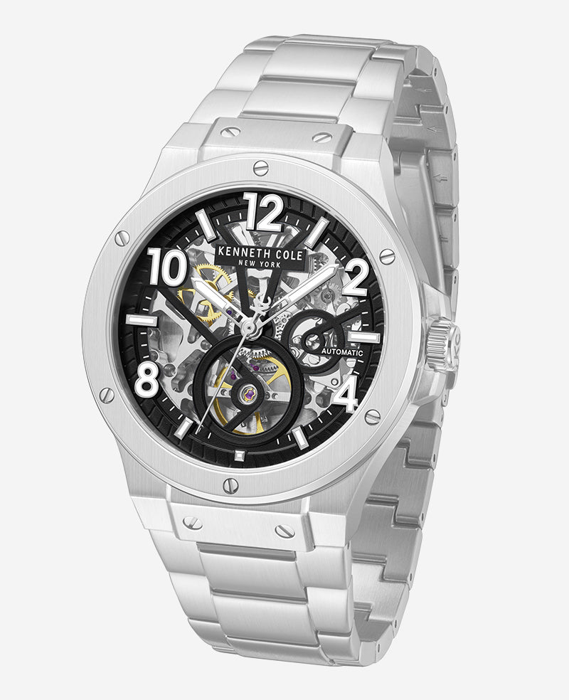 Kenneth Cole Reaction Watches Skeleton Automatic orologio argento 5ATM