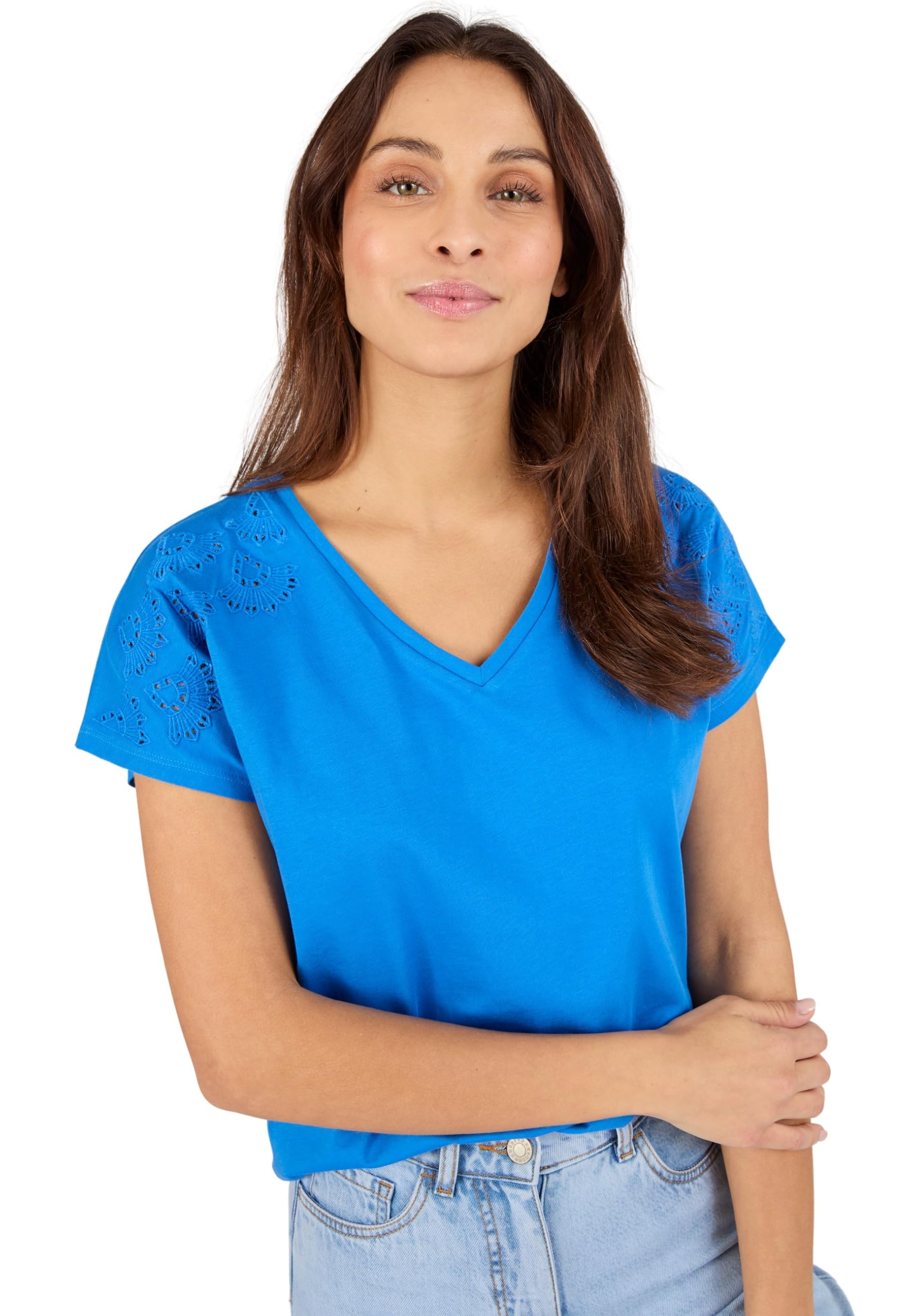 Damart Prêt-à-porter T-shirt ricami traforati blu royal taglia 38-40