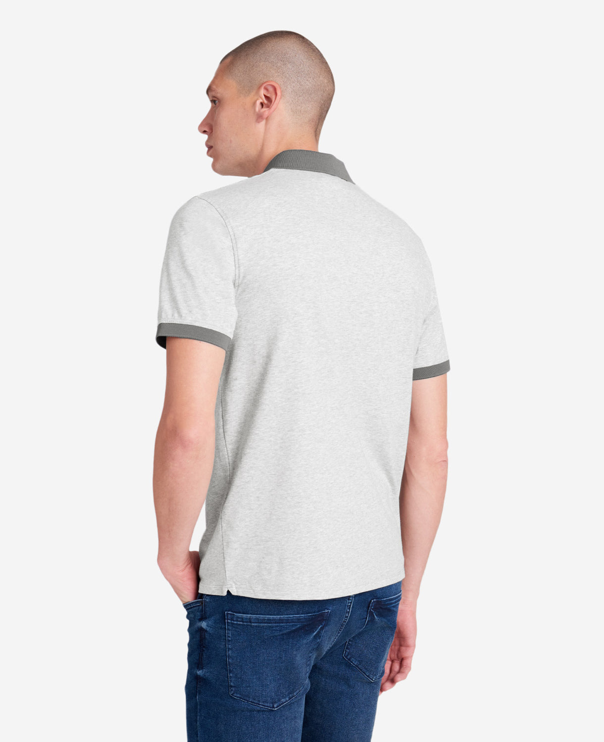 Kenneth Cole Reaction Clothing Colorblock Collar Solid Short Sleeve Polo polo uomo grigia elasticizzata