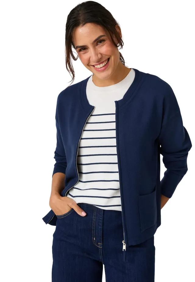 Damart Prêt-à-porter Gilet da donna cardigan 38-40 blu marino con zip