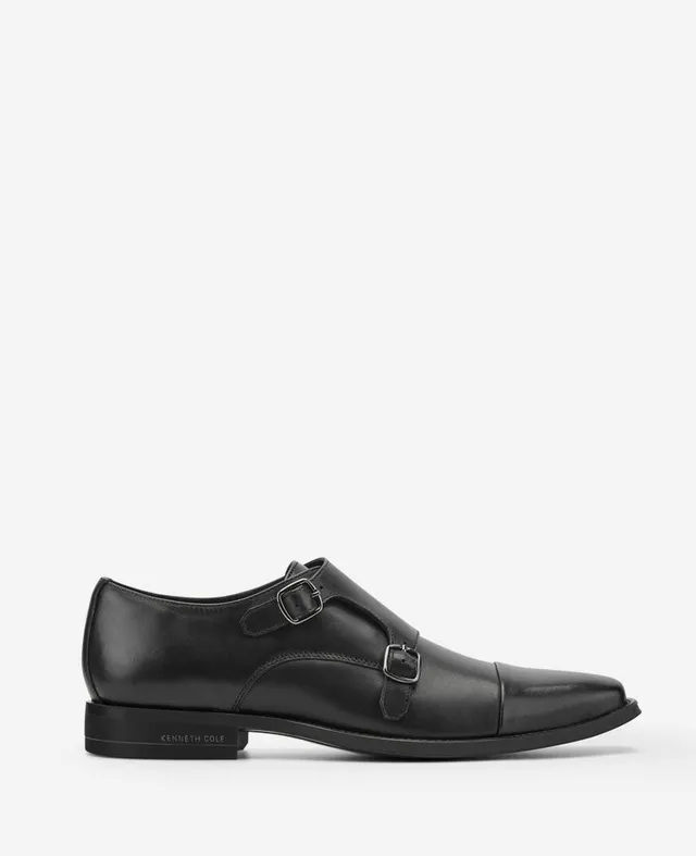Kenneth Cole Reaction Shoes Charles Monk Strap Cap Toe Oxford scarpe nere in pelle