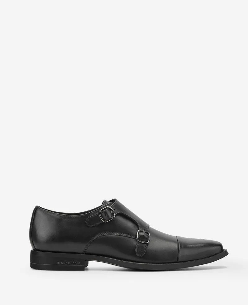 Kenneth Cole Reaction Shoes Charles Monk Strap Cap Toe Oxford scarpe nere in pelle