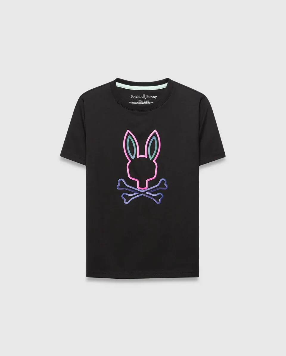 Psycho Bunny Kids Tees KIDS DAYTON GRAPHIC TEE t-shirt nera 2T-XL cotone Pima