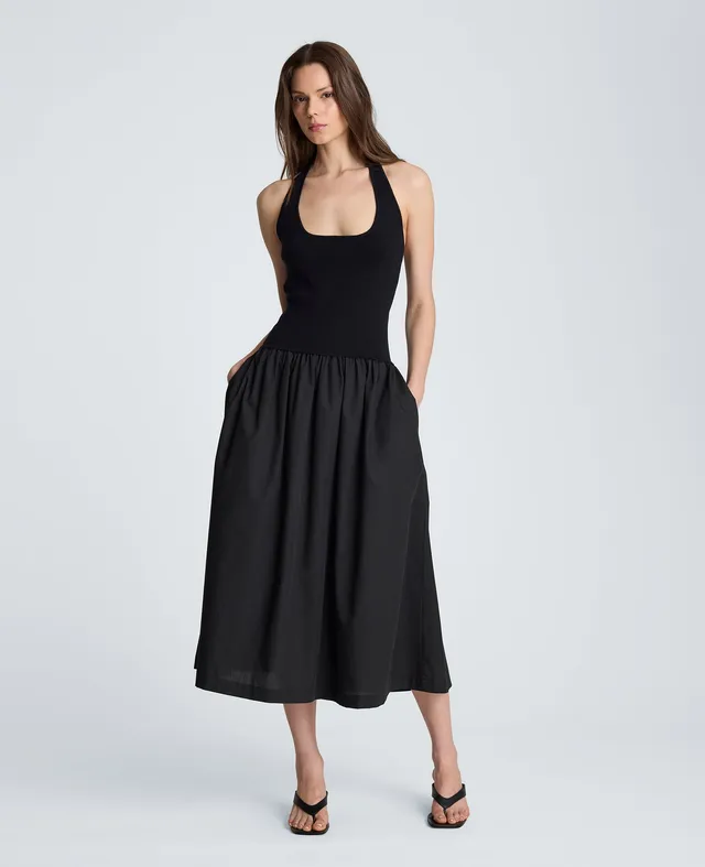 Kenneth Cole Reaction Woven Skirt Tank Dress abito nero XS lungo alla caviglia