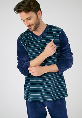 Damart Homewear pigiama uomo scollo a V a righe velluto blu scuro S
