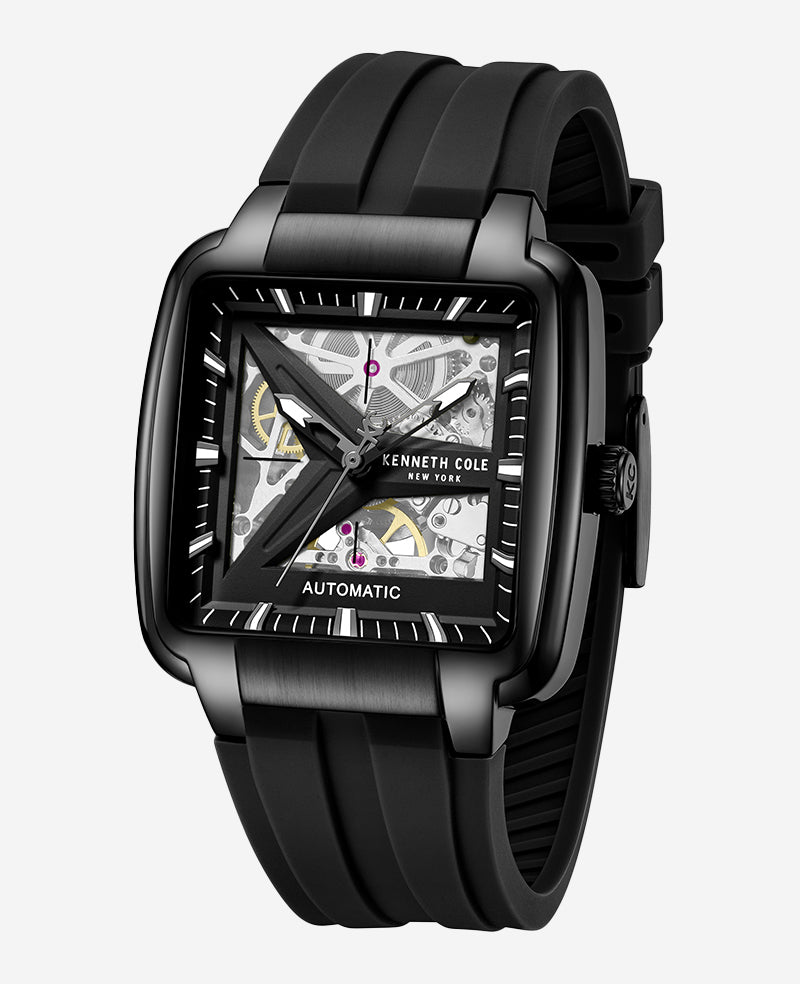 Kenneth Cole Reaction Watches Skeleton Automatic orologio nero con cinturino in silicone