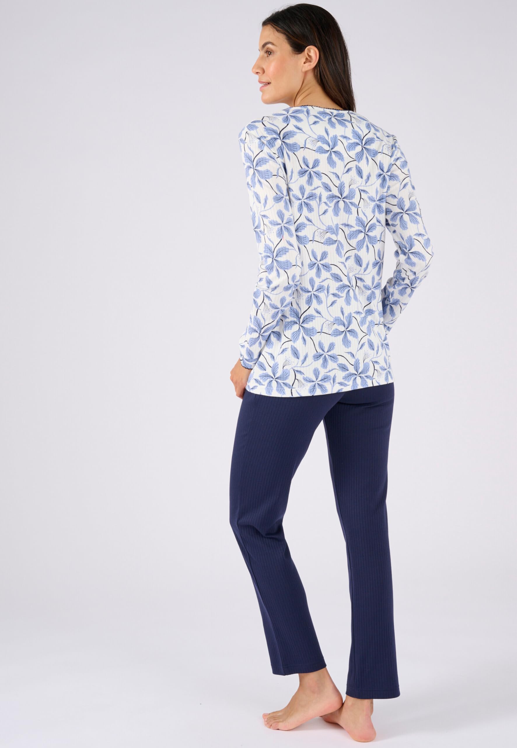 Damart Homewear Pigiama maglia a costine blu stampato XS