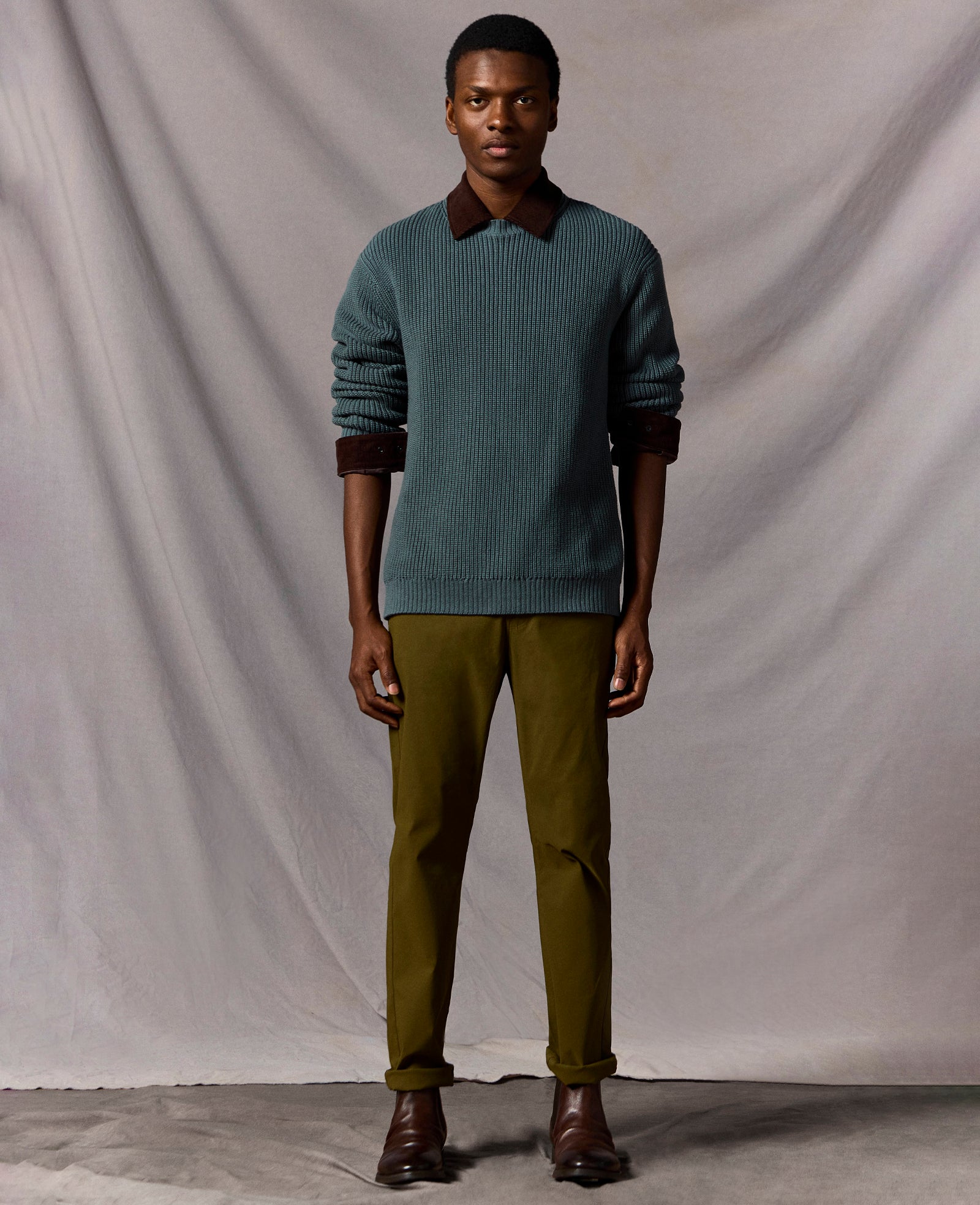 Kenneth Cole Reaction Clothing Chunky Oversized Sweater maglione uomo blu girocollo cotone