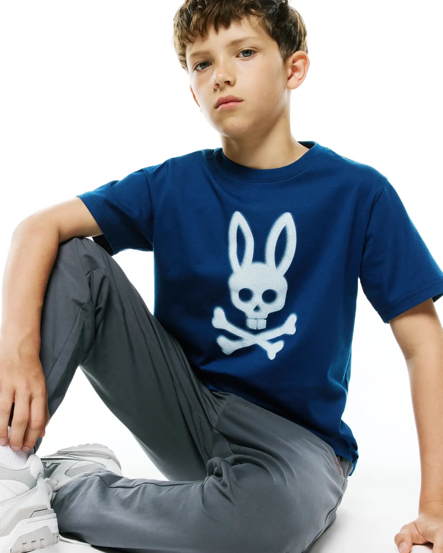 Psycho Bunny Kids Tees KIDS EMMANUEL GRAPHIC TEE KT0200240 maglietta blu in cotone Pima