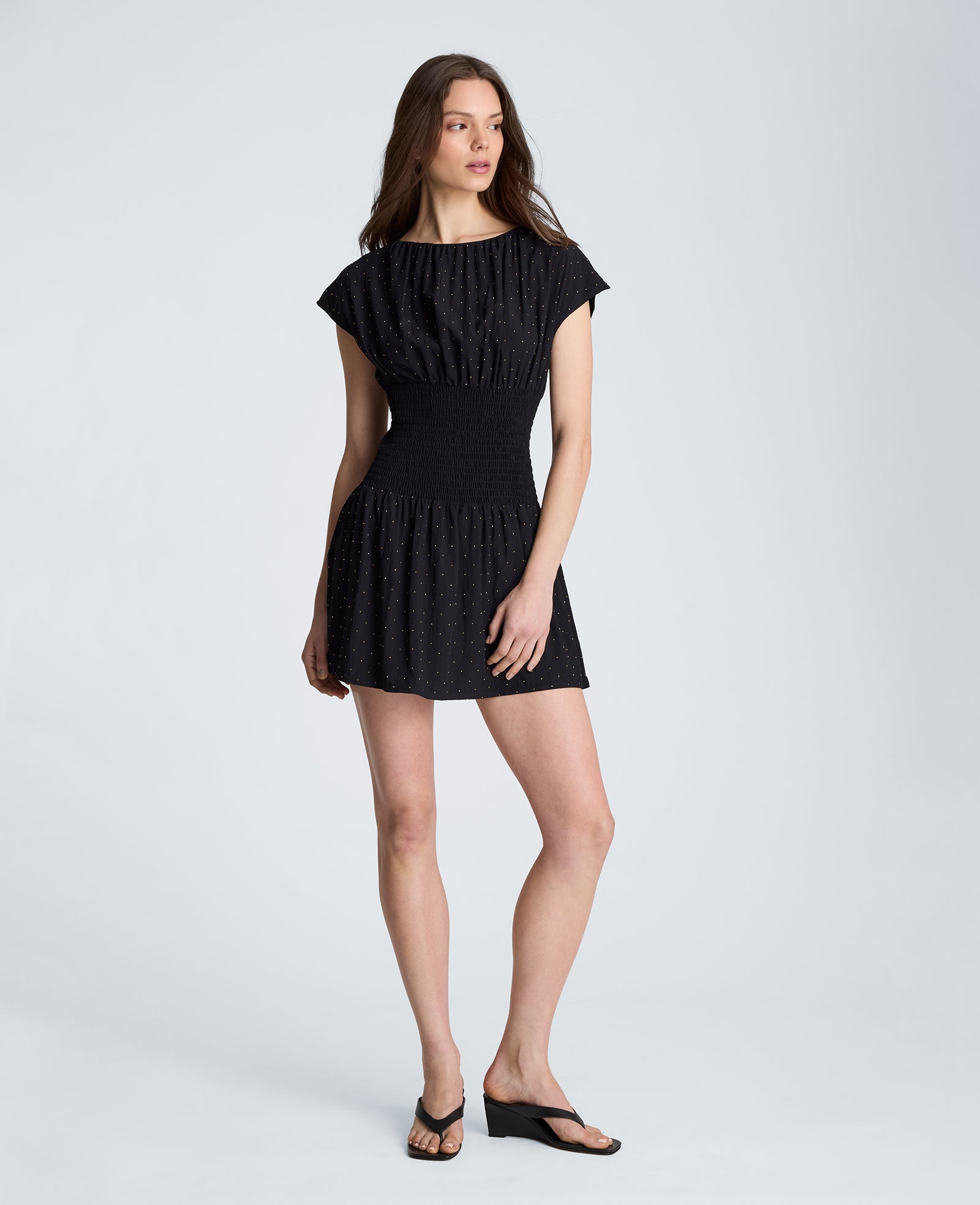 Kenneth Cole Reaction Smocked Waist Mini Dress abito nero
