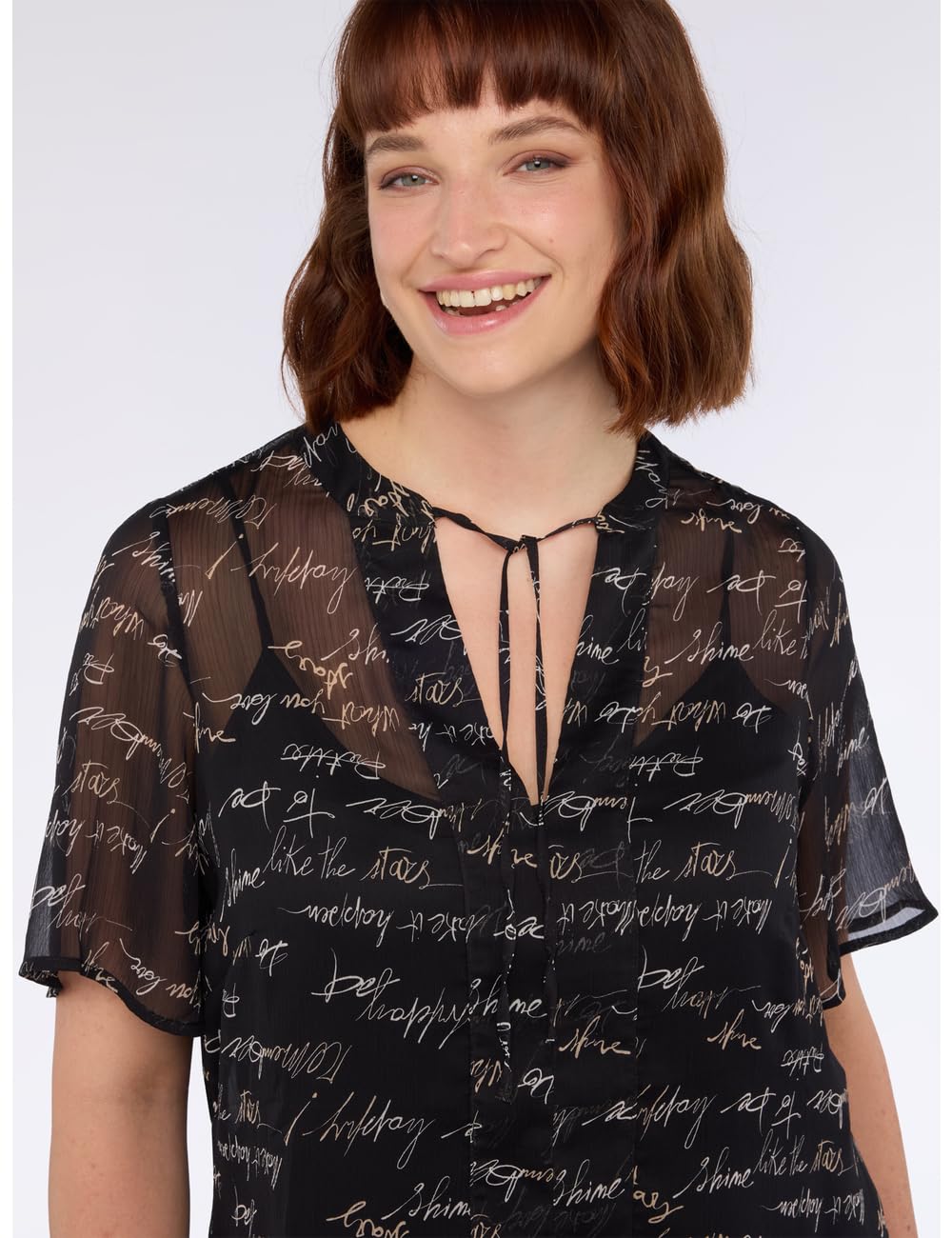 Fiorella Rubino Blusa stampa lettering in creponne 50 Plus