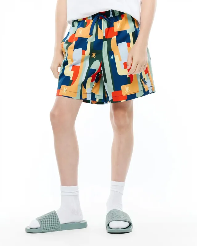 Psycho Bunny Kids Swimwear Wes All Over Print Swim Trunk costume blu