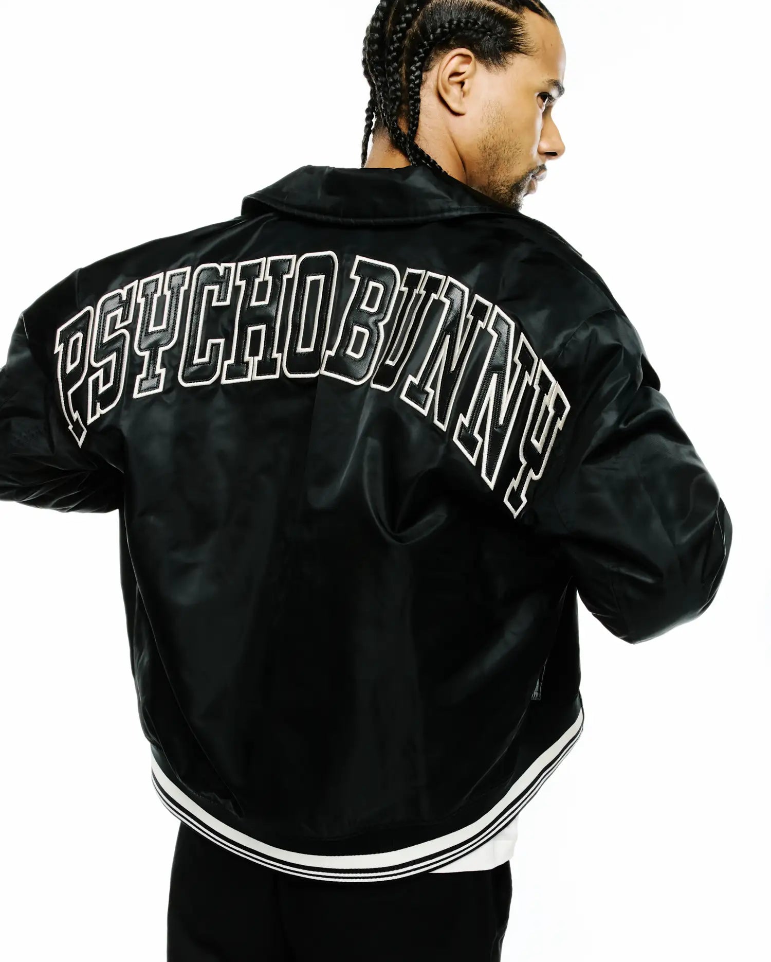 Psycho Bunny Jackets Men's Nathaniel Satin Coach Jacket MO1100068 giacca nera in raso