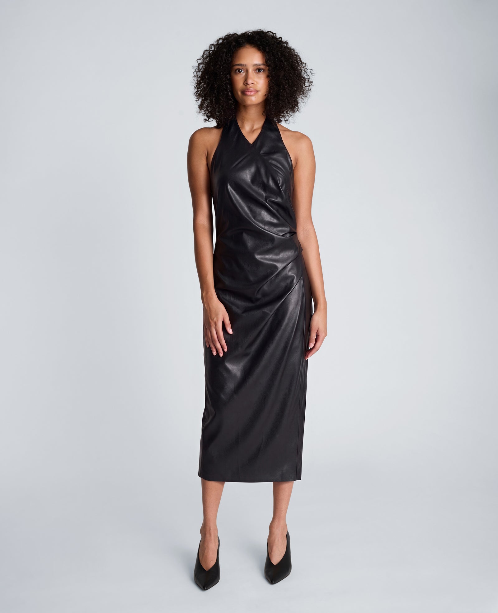 Kenneth Cole Reaction Clothing Halter Neck Draped Midi Dress vestito nero