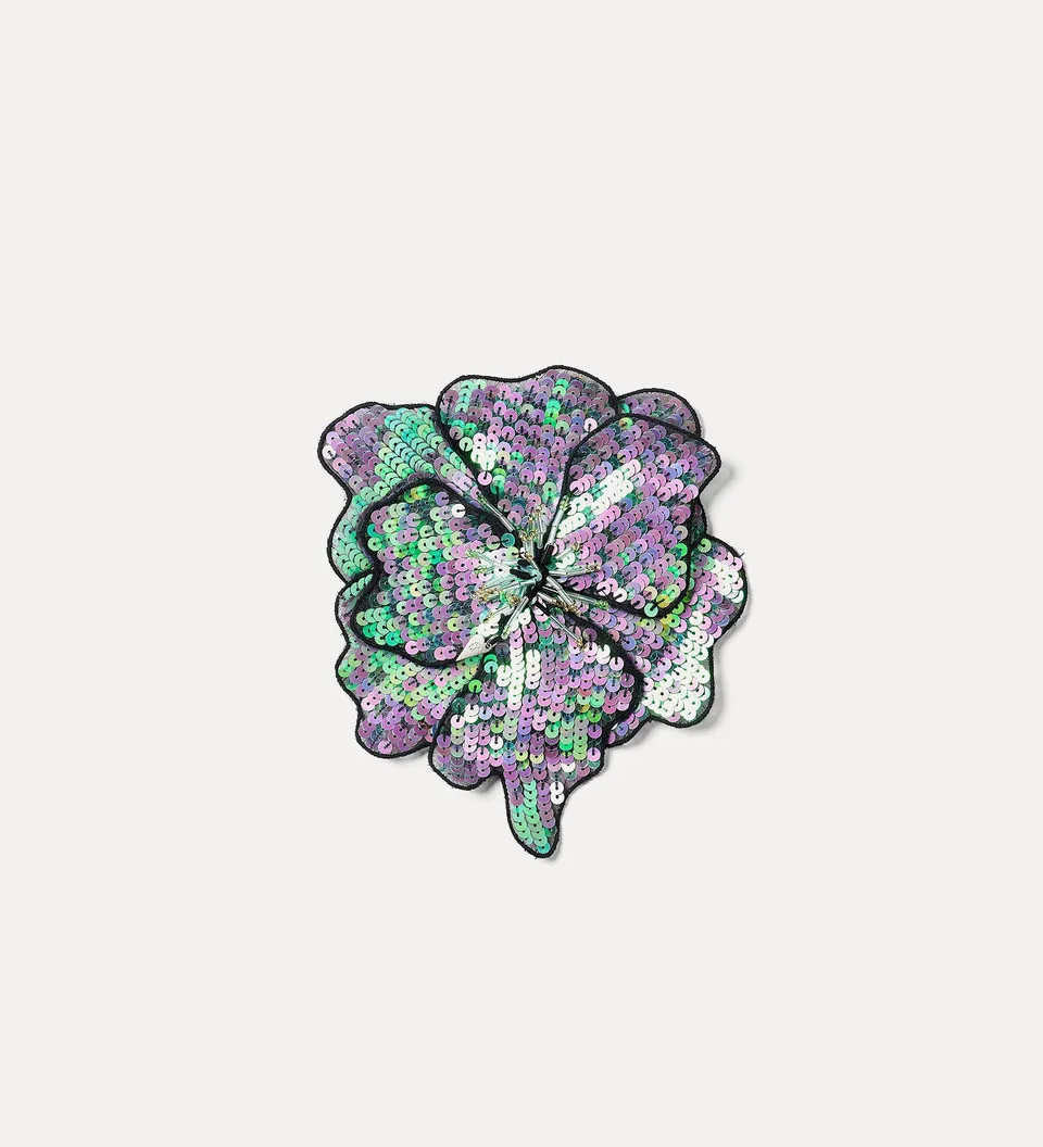 Forte gioielli spilla a fiore con paillettes nera