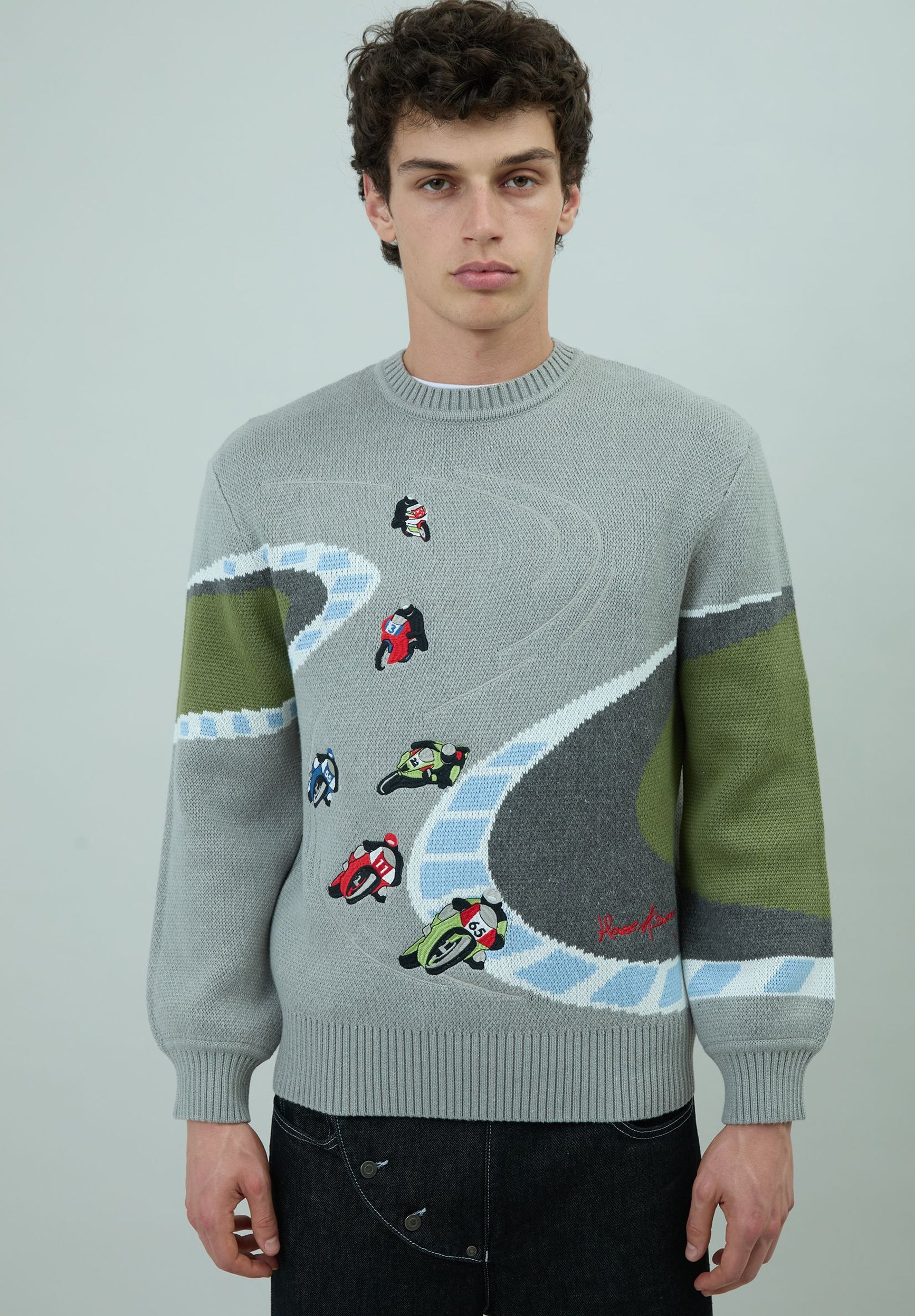 House Of Sunny Women's Knitwear SUPERBIKES KNIT maglione jacquard grigio