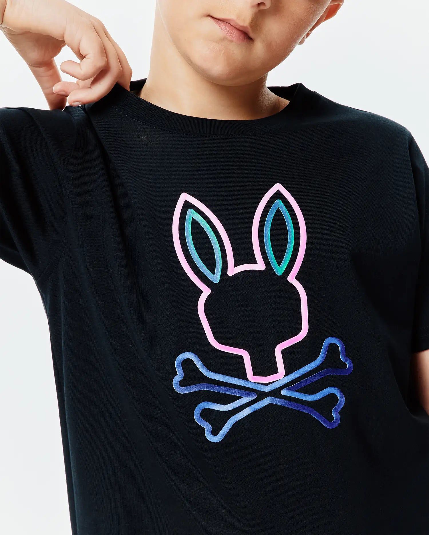 Psycho Bunny Kids Tees KIDS DAYTON GRAPHIC TEE t-shirt nera 2T-XL cotone Pima