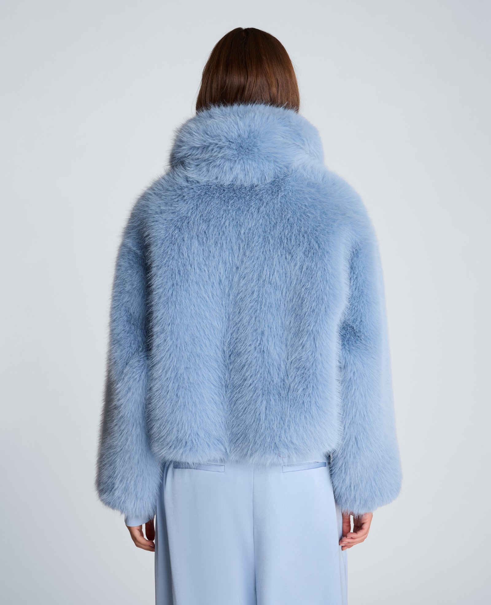 Kenneth Cole Reaction Cropped Fur Jacket with Hook and Eye Closure giacca blu XS ecopelliccia