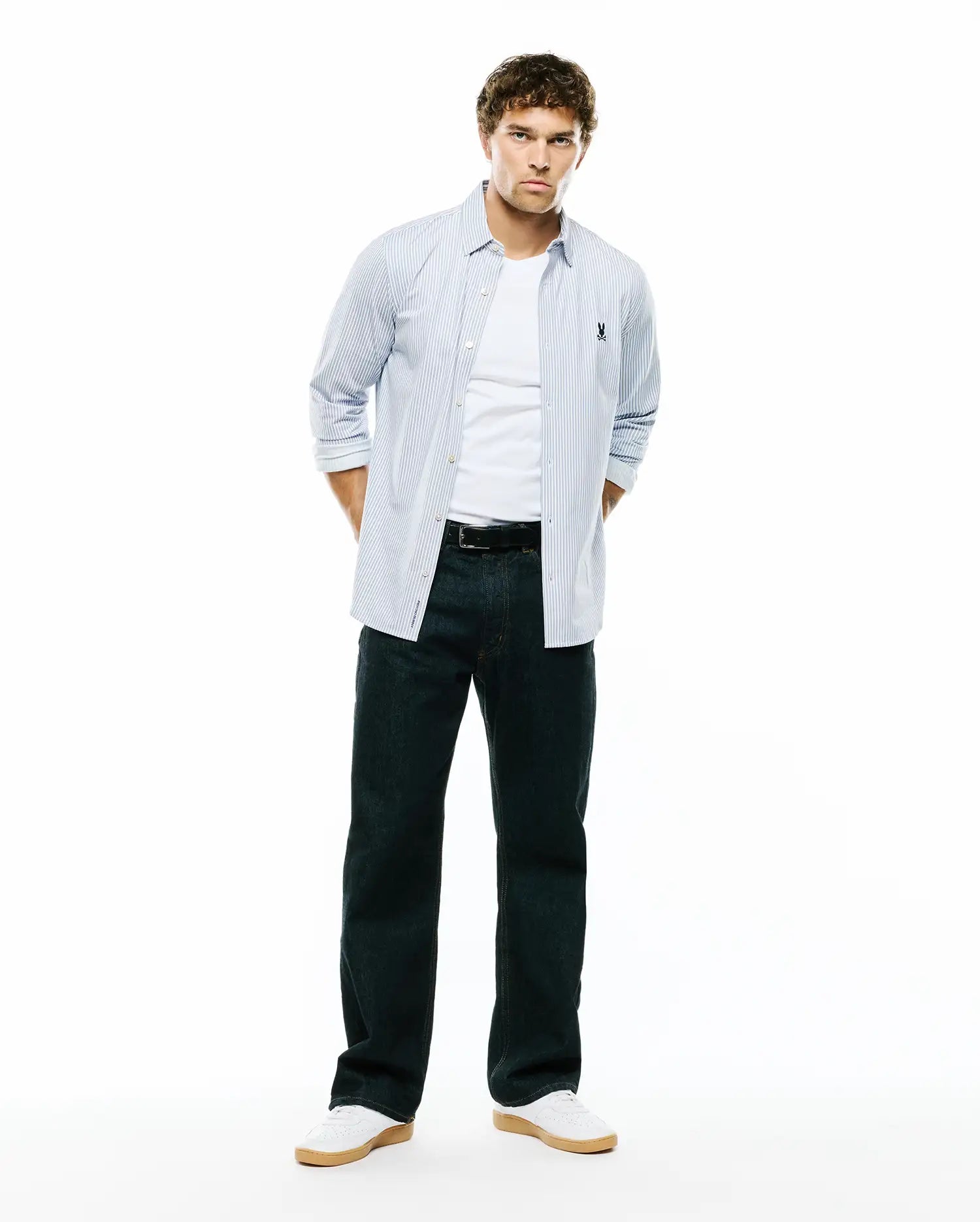 Psycho Bunny Men's Shirts MEN'S JIM PIMA STRIPE KNIT SHIRT - MT0300267 camicia uomo blu righe