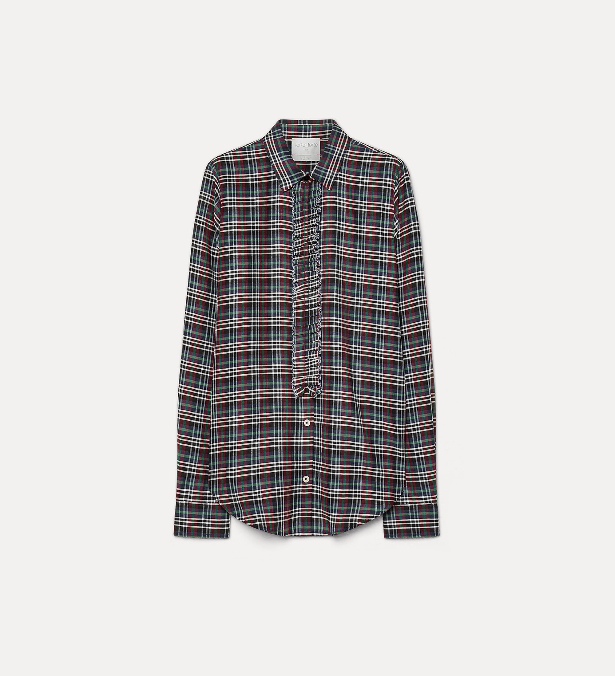 Forte camicie Ruched Voile Tartan Shirt camicia verde in voile