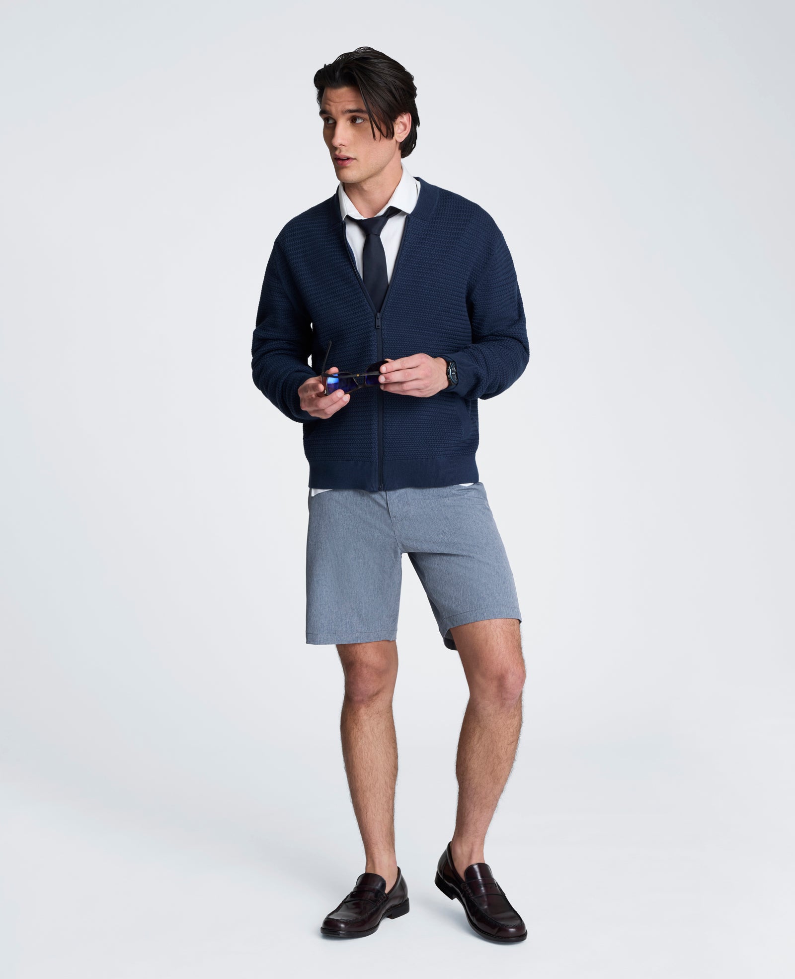 Kenneth Cole Reaction Clothing Sweater Bomber Jacket bomber navy in maglia waffle