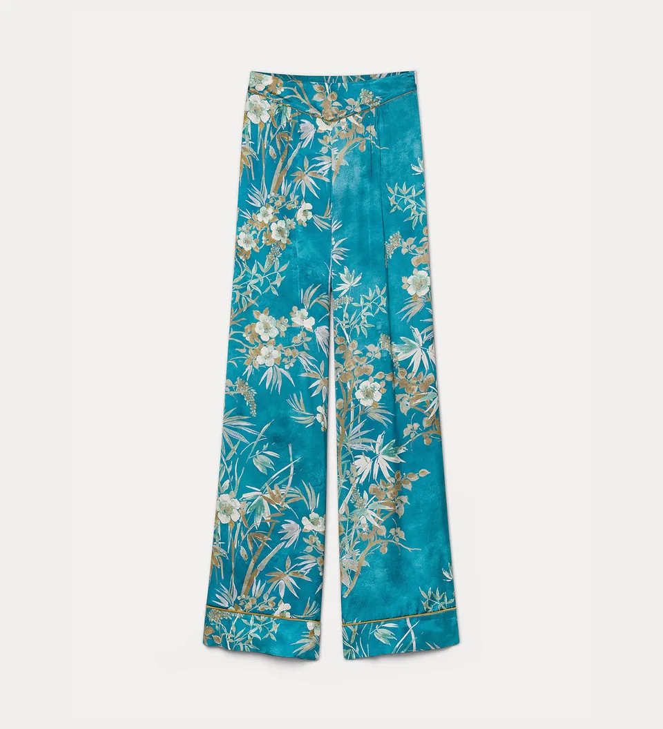 Forte pantaloni le bambou secret satin flared trousers pantaloni jade svasati