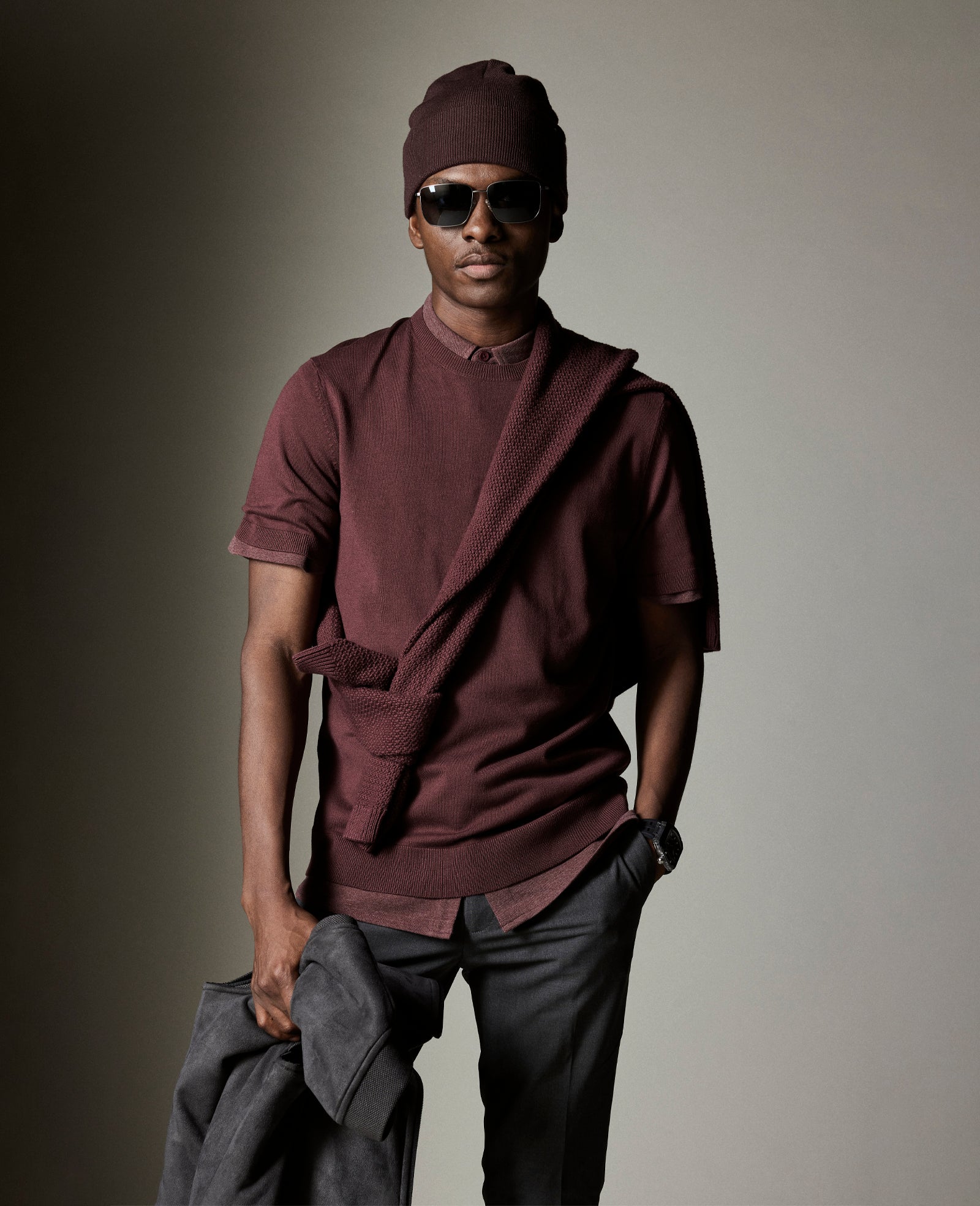 Kenneth Cole Reaction Clothing Sweater Tee maglia bordeaux maniche corte leggera