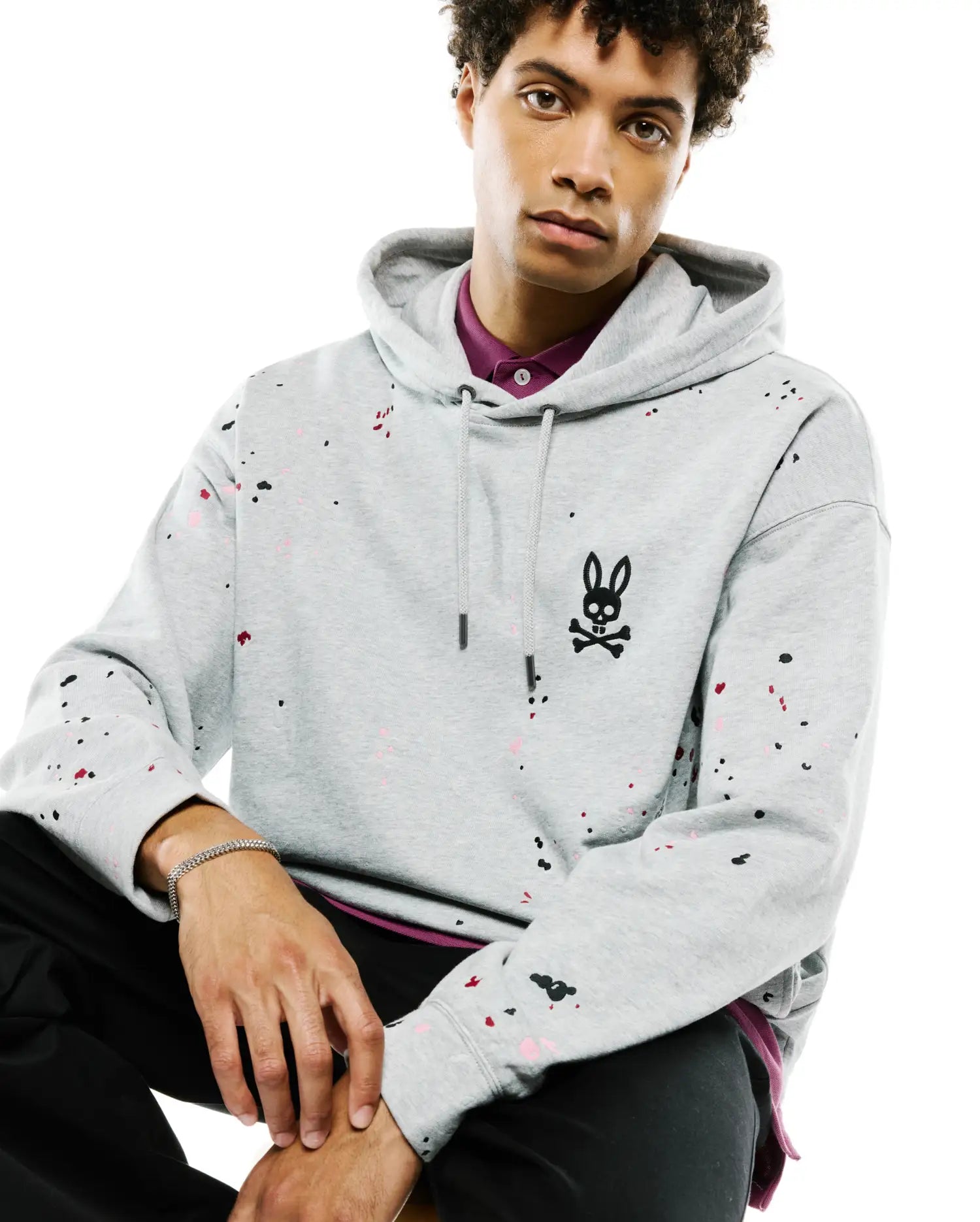 Psycho Bunny Men's Sweatshirts & Hoodies Malcolm Splatter Hoodie felpa con cappuccio grigia
