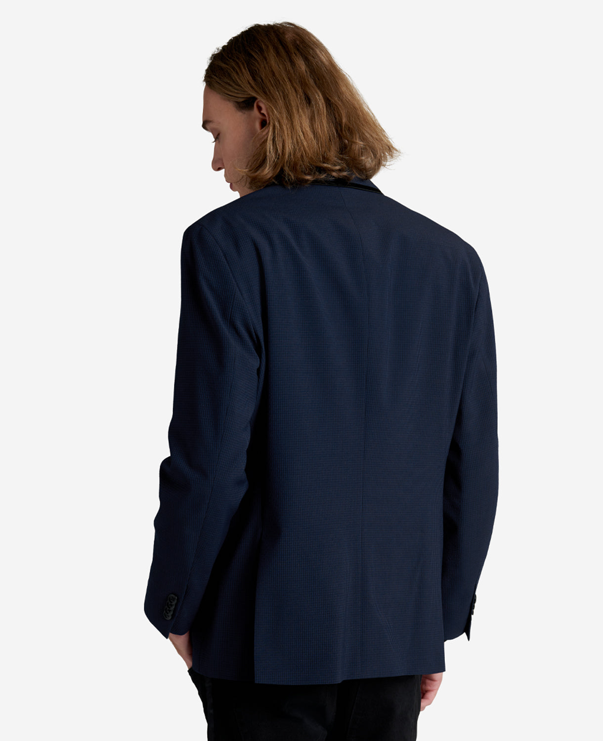 Kenneth Cole Reaction Clothing Slim-Fit Seersucker Striped Sport Coat giacca blu