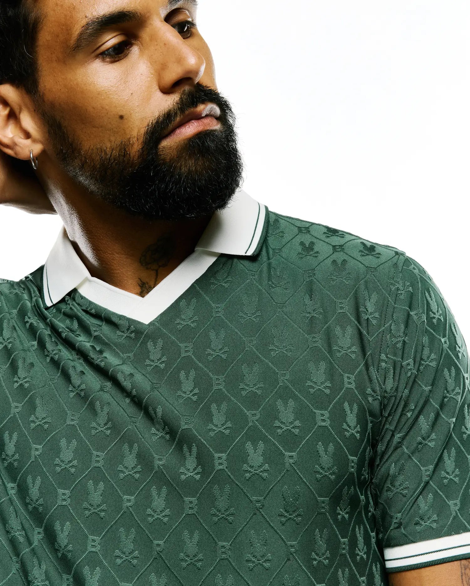 Psycho Bunny Men's Polos MEN'S GARRY JOHNNY COLLAR POLO MT0100319 polo verde jacquard