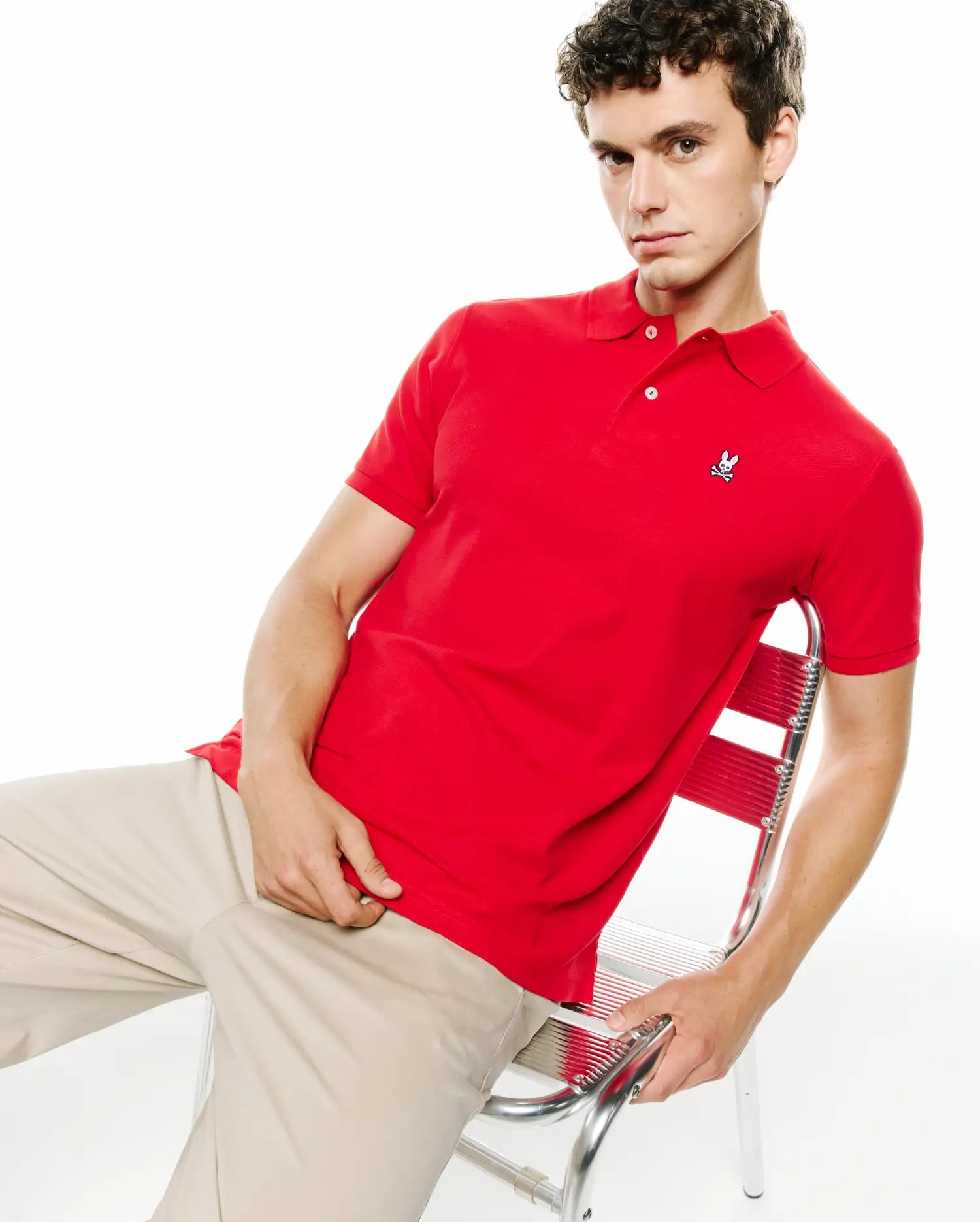Psycho Bunny Men's Polos Classic Pique Polo Shirt B6K001CRPC polo rossa
