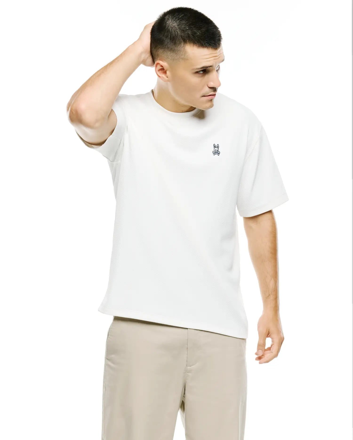 Psycho Bunny Men's Tees Nasir Textured Oversized-Fit Tee t-shirt ecru