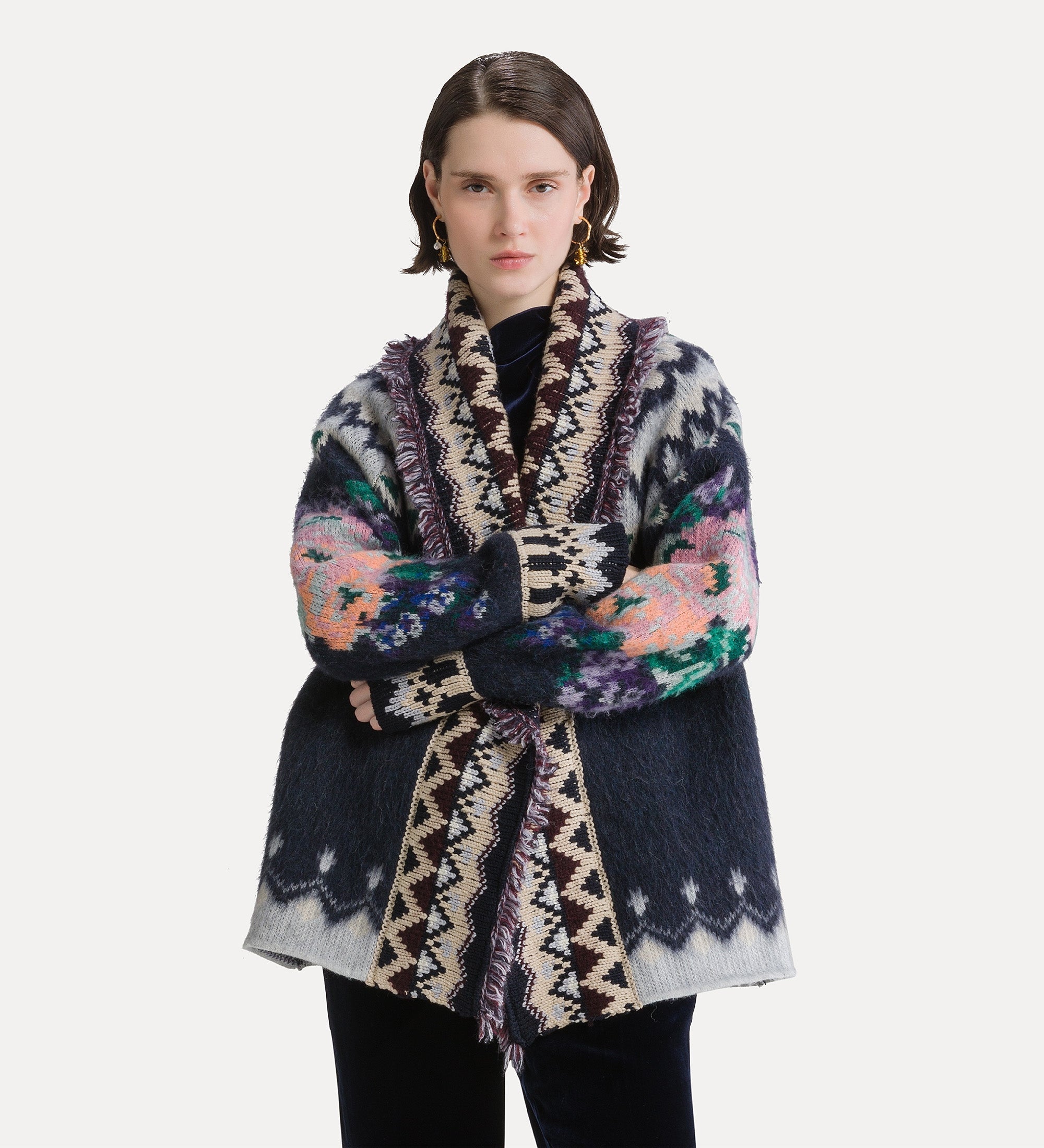 Forte maglieria “the highlands garden” oversized jacquard cardigan nero caldo
