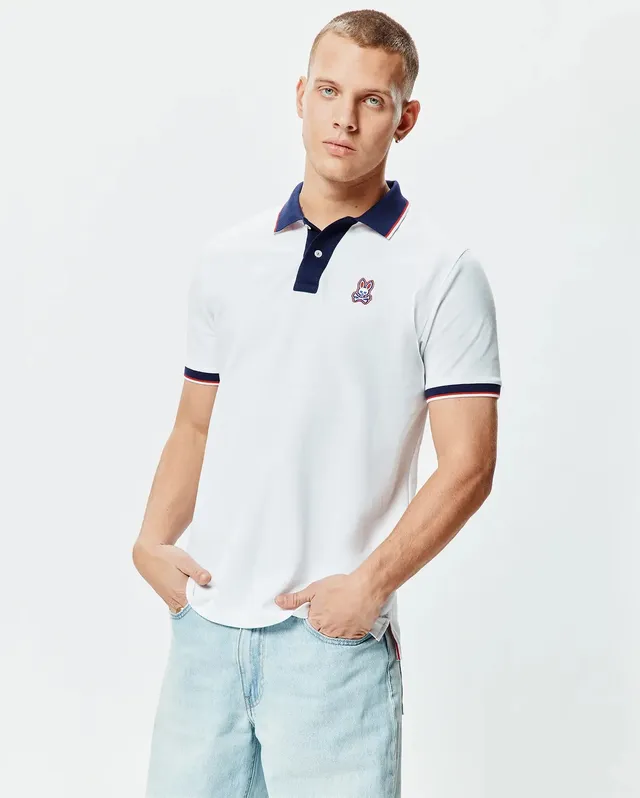 Psycho Bunny Men's Polos John Pique Polo MT0100244 polo bianca tecnica