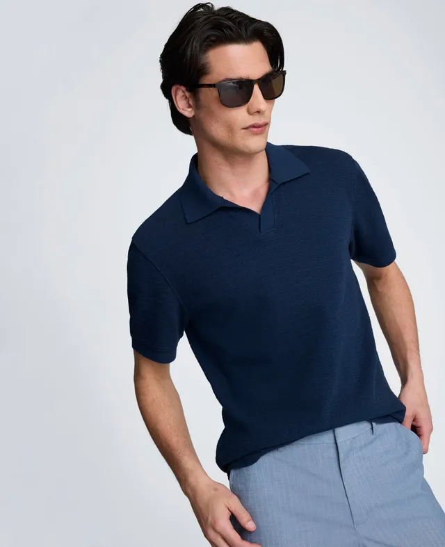 Kenneth Cole Reaction Clothing Short Sleeve Johnny Collar Polo with Ribbing polo blu navy