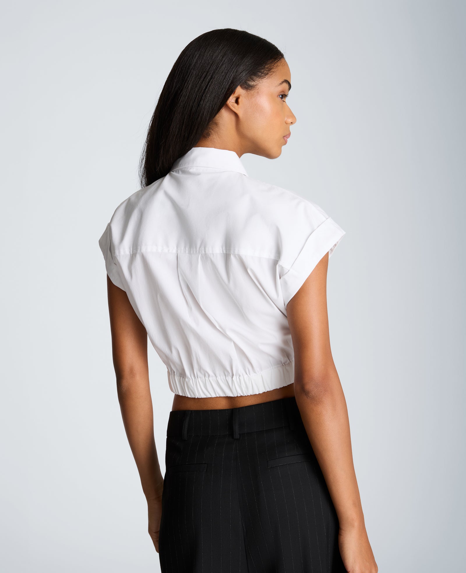Kenneth Cole Reaction Cropped Short Sleeve Shirt camicia bianca popeline