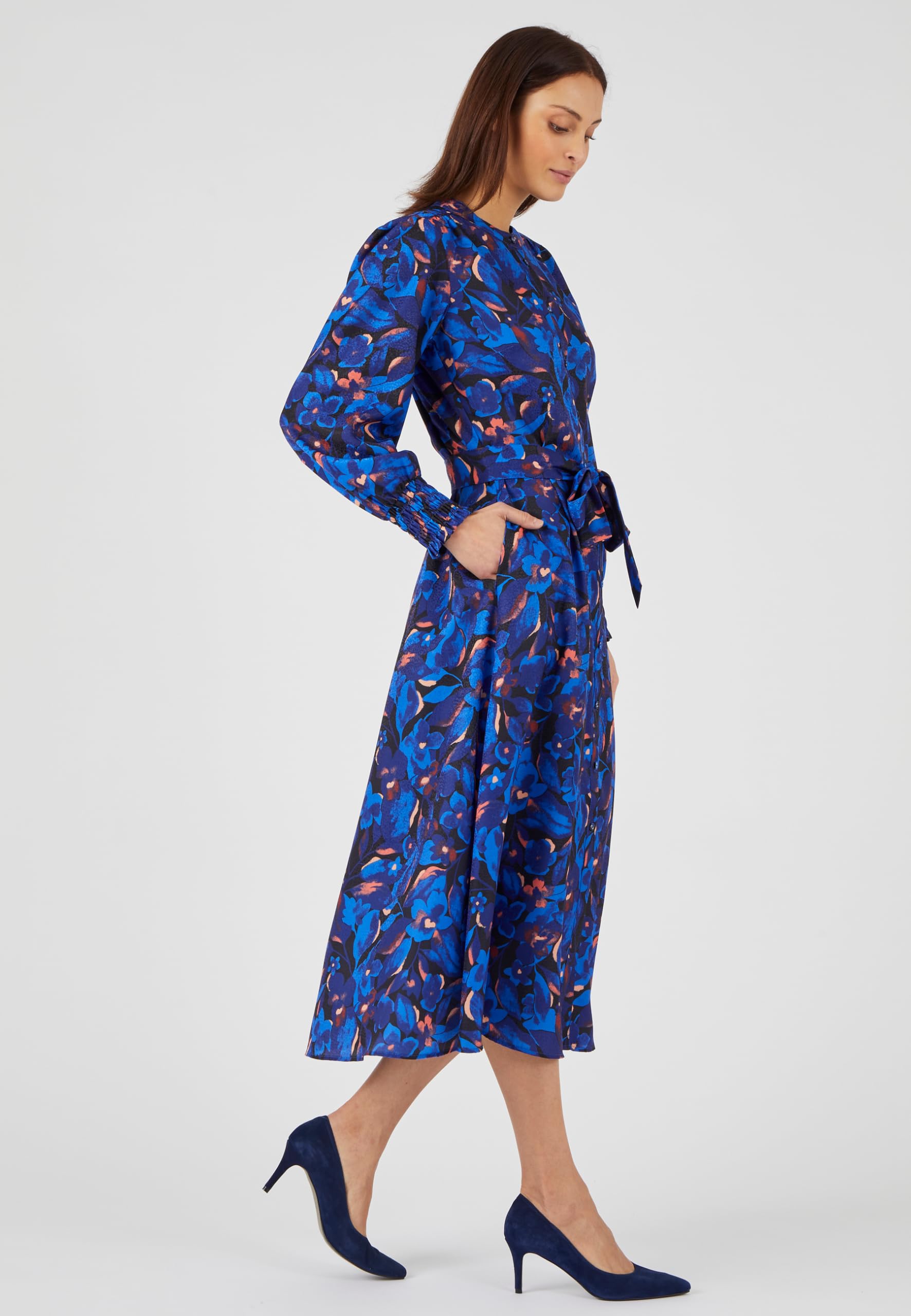 Damart Prêt-à-porter Abito-camicia in tessuto elegante jacquard floreale svasato