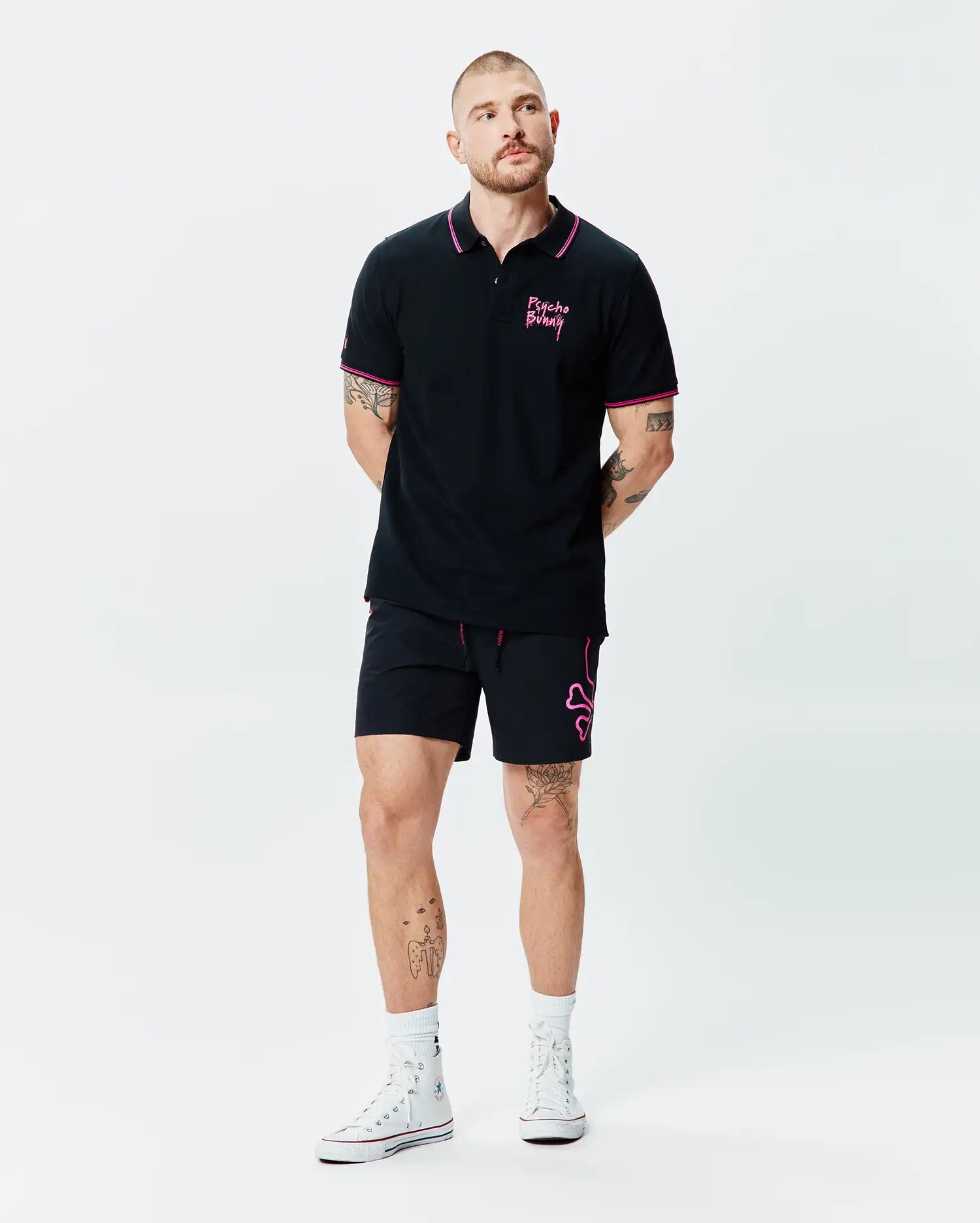 Psycho Bunny Men's Polos MENS DUNCAN PIQUE POLO MT0100187 polo nera in cotone Pima