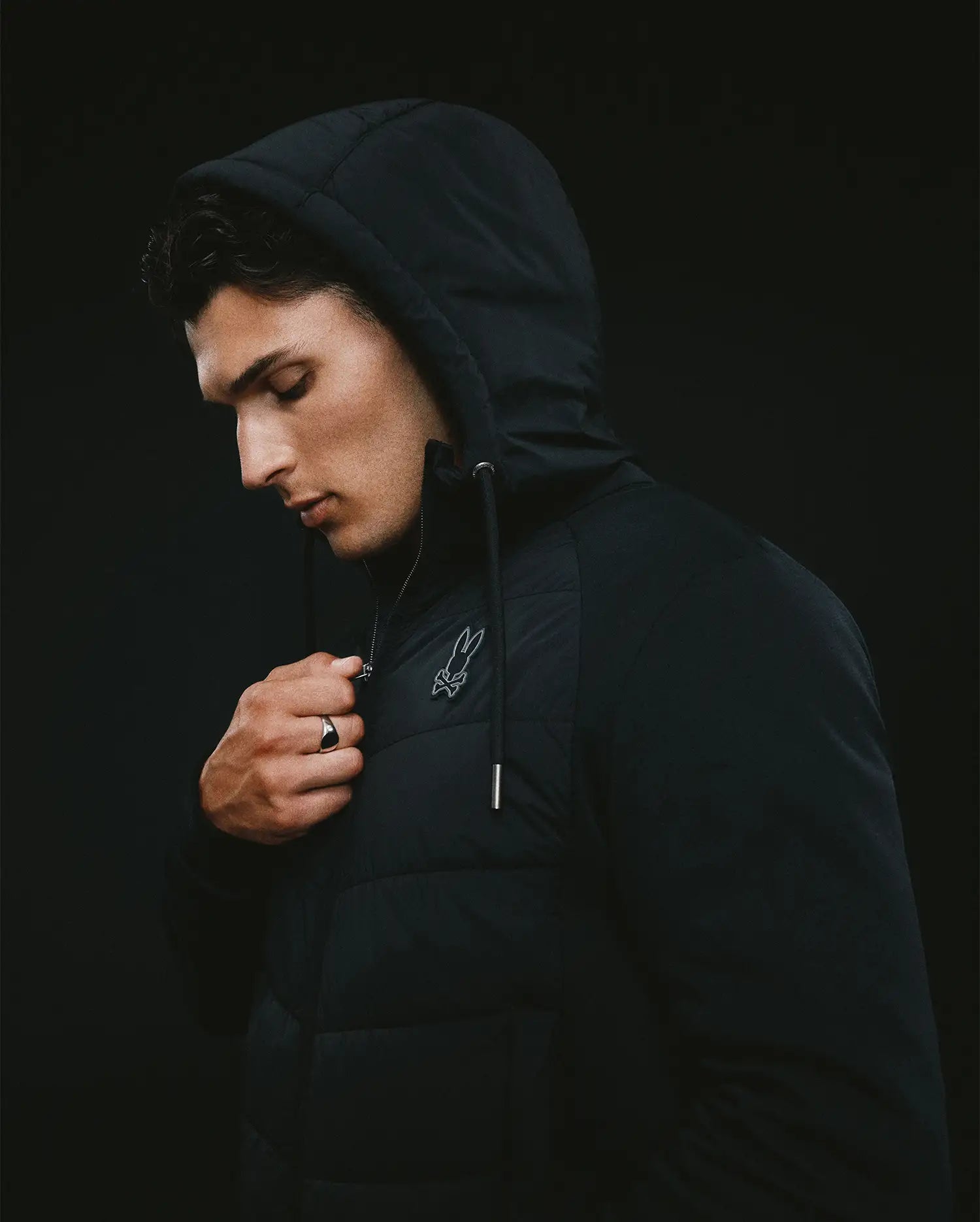 Psycho Bunny Jackets Gordley Mix Media Jacket giacca nera con cappuccio